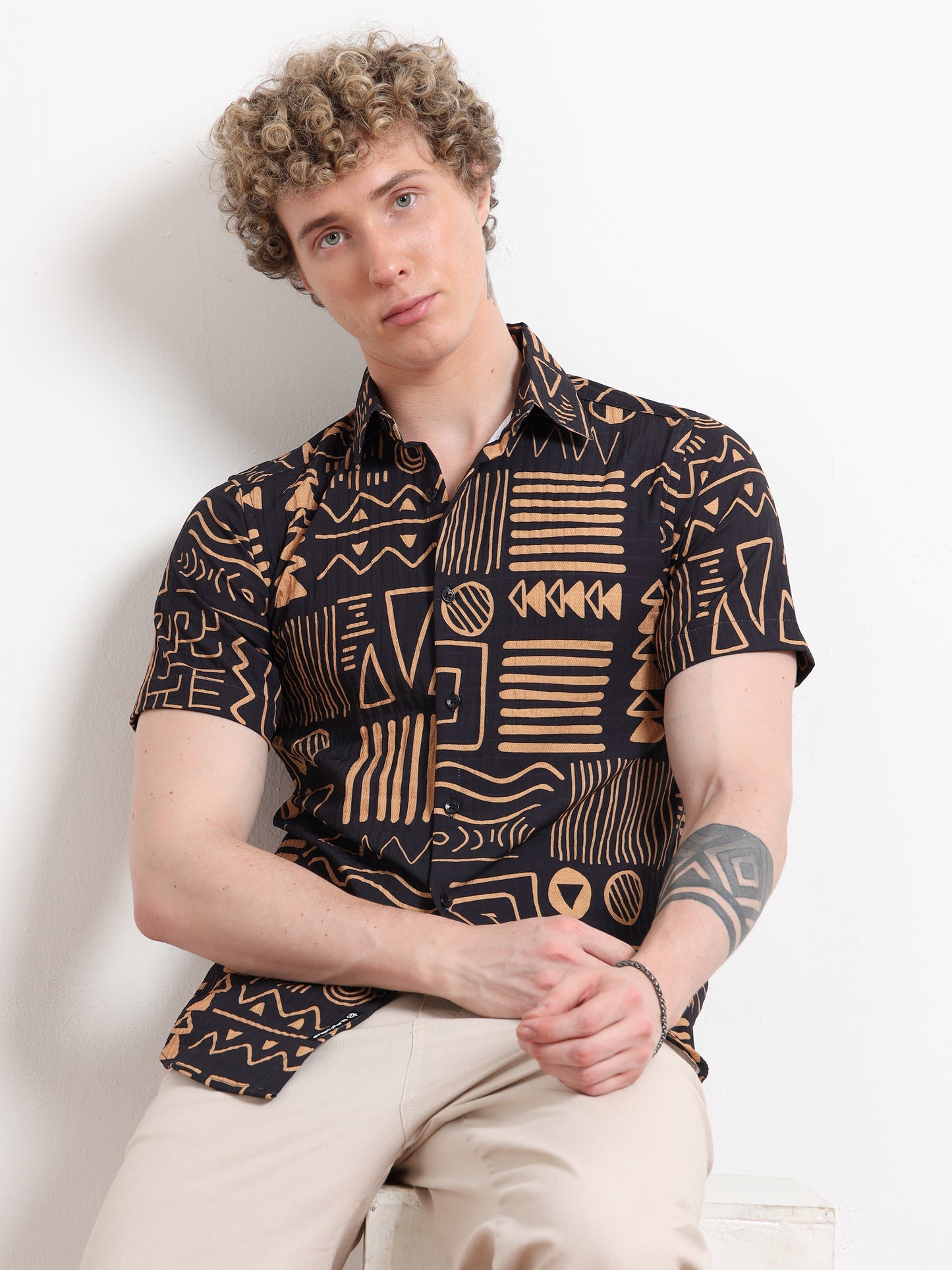 Half Sleeve Aesthetic Black Shirt for Men