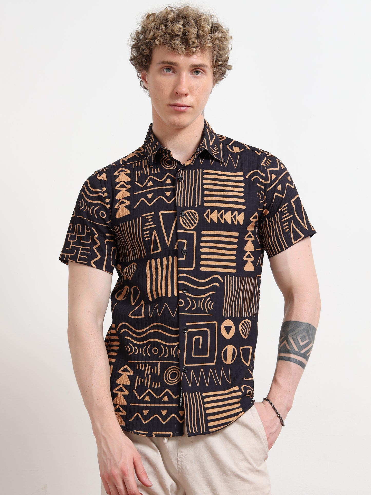 Half Sleeve Aesthetic Black Shirt for Men