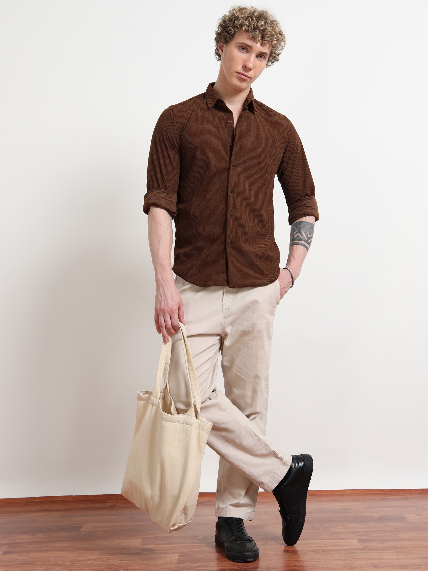 Full Sleeve Mens Brown Corduroy Shirt