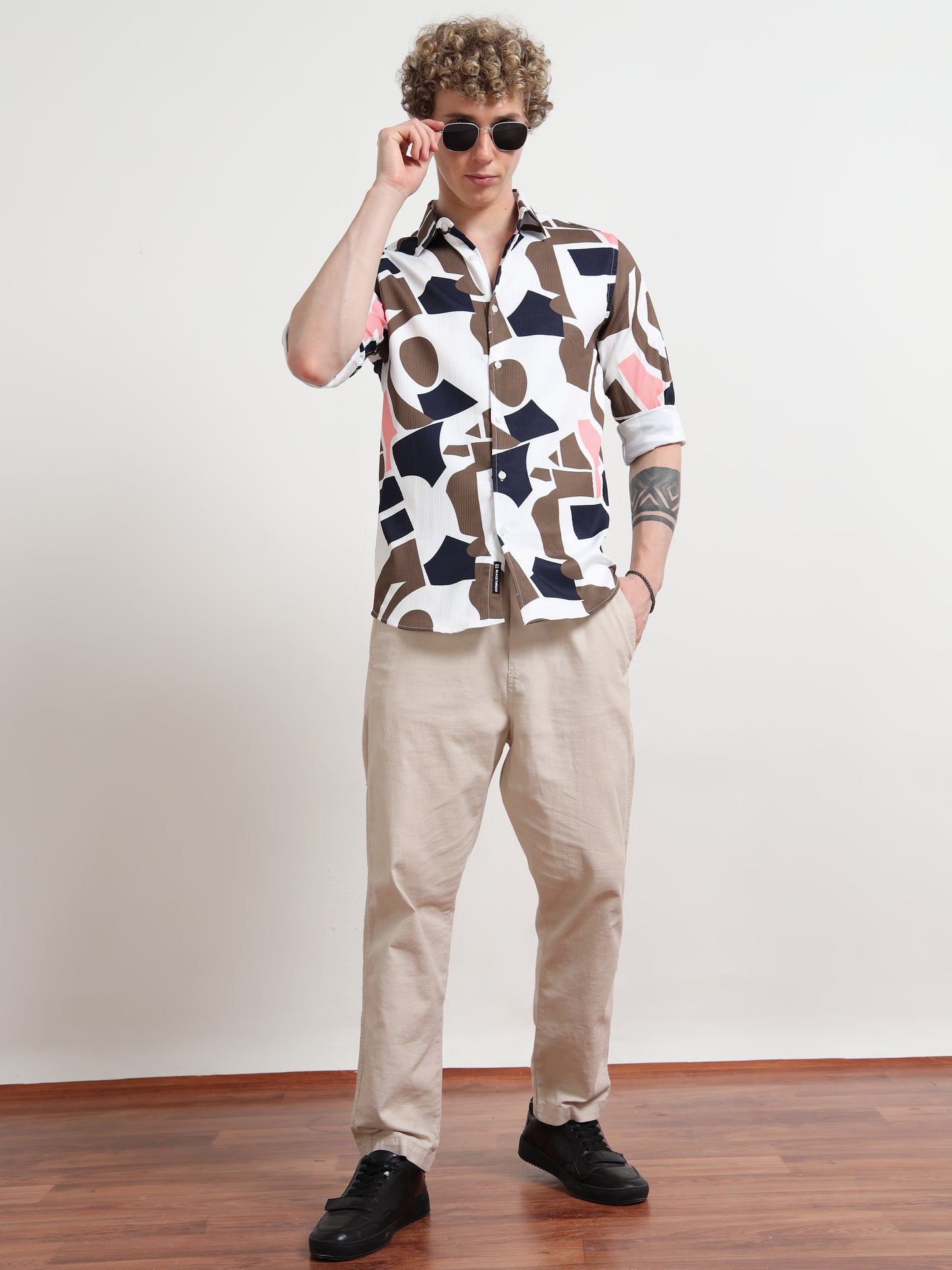 Cream Mix Full Sleeve Shirt for Men