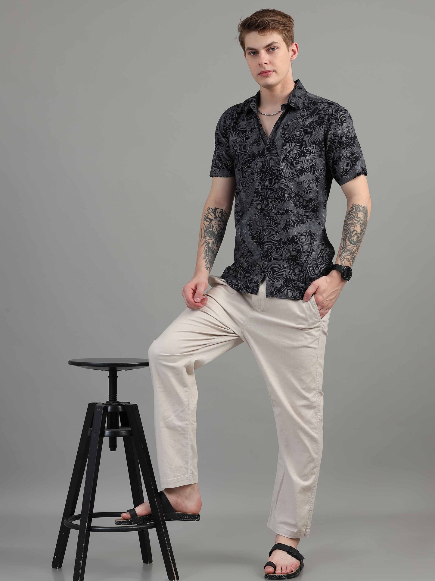 Line Art black printed shirt for men