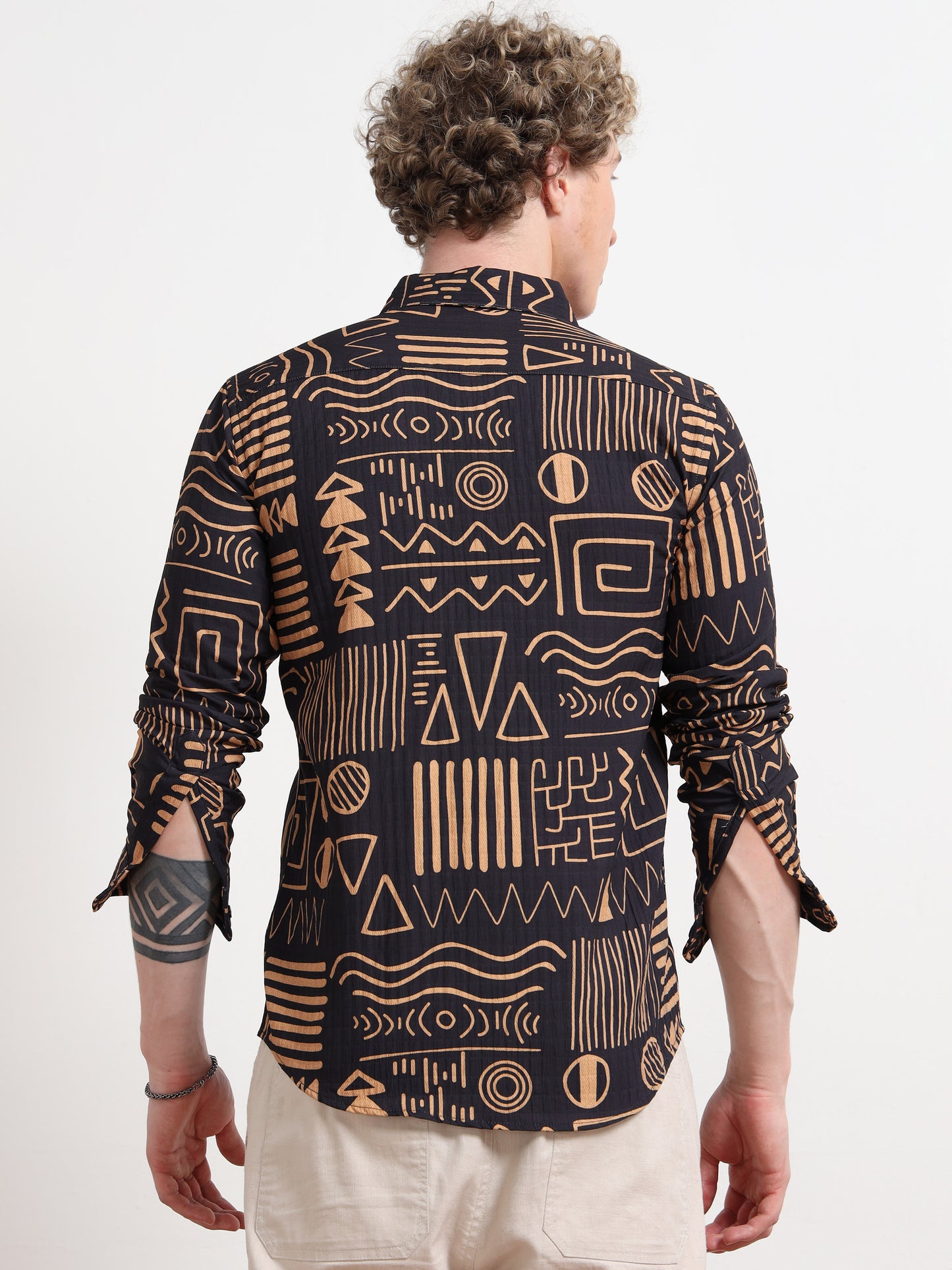 Aesthetic Black Full sleeve Poly Cotton Digital Print Shirts