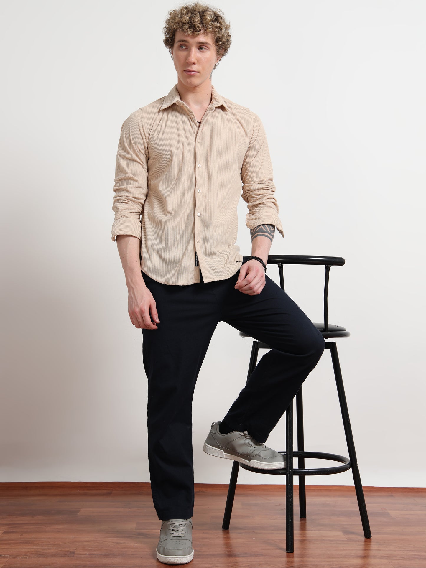Beige Full sleeve Corduroy Shirts
