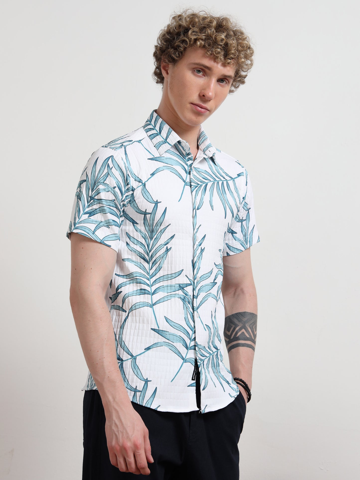Blue leaf Half Sleeve Poly Cotton Digital Print Shirts