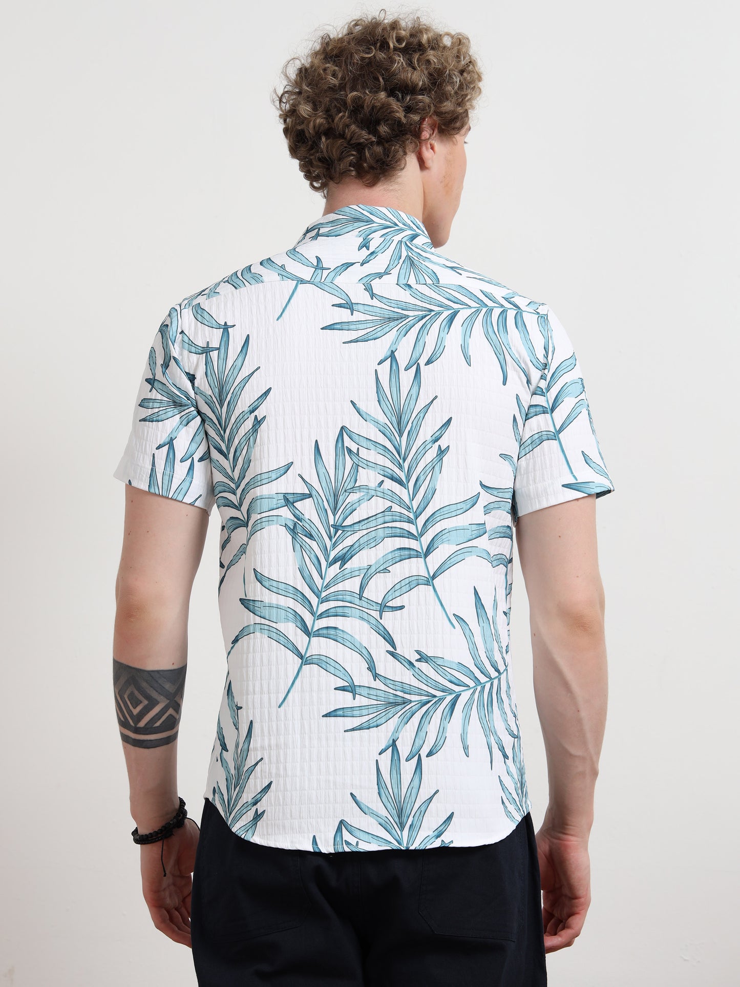 Blue leaf Half Sleeve Poly Cotton Digital Print Shirts