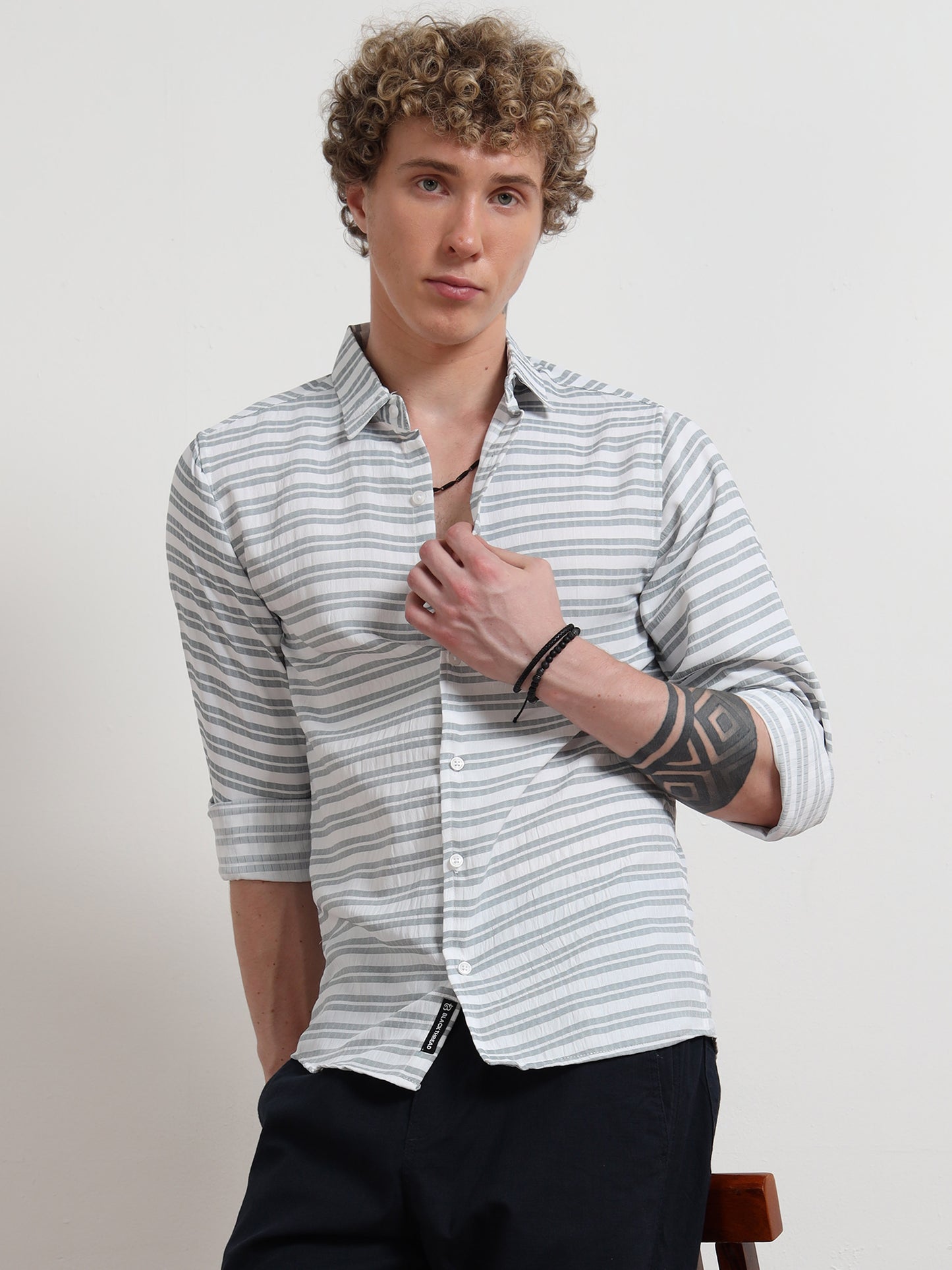 Green Full sleeve Strips Shirts