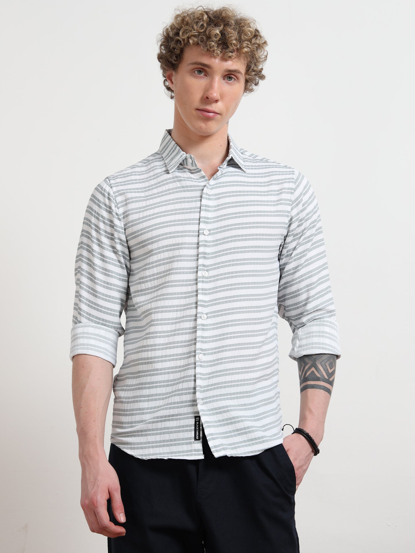 Green Full sleeve Strips Shirts