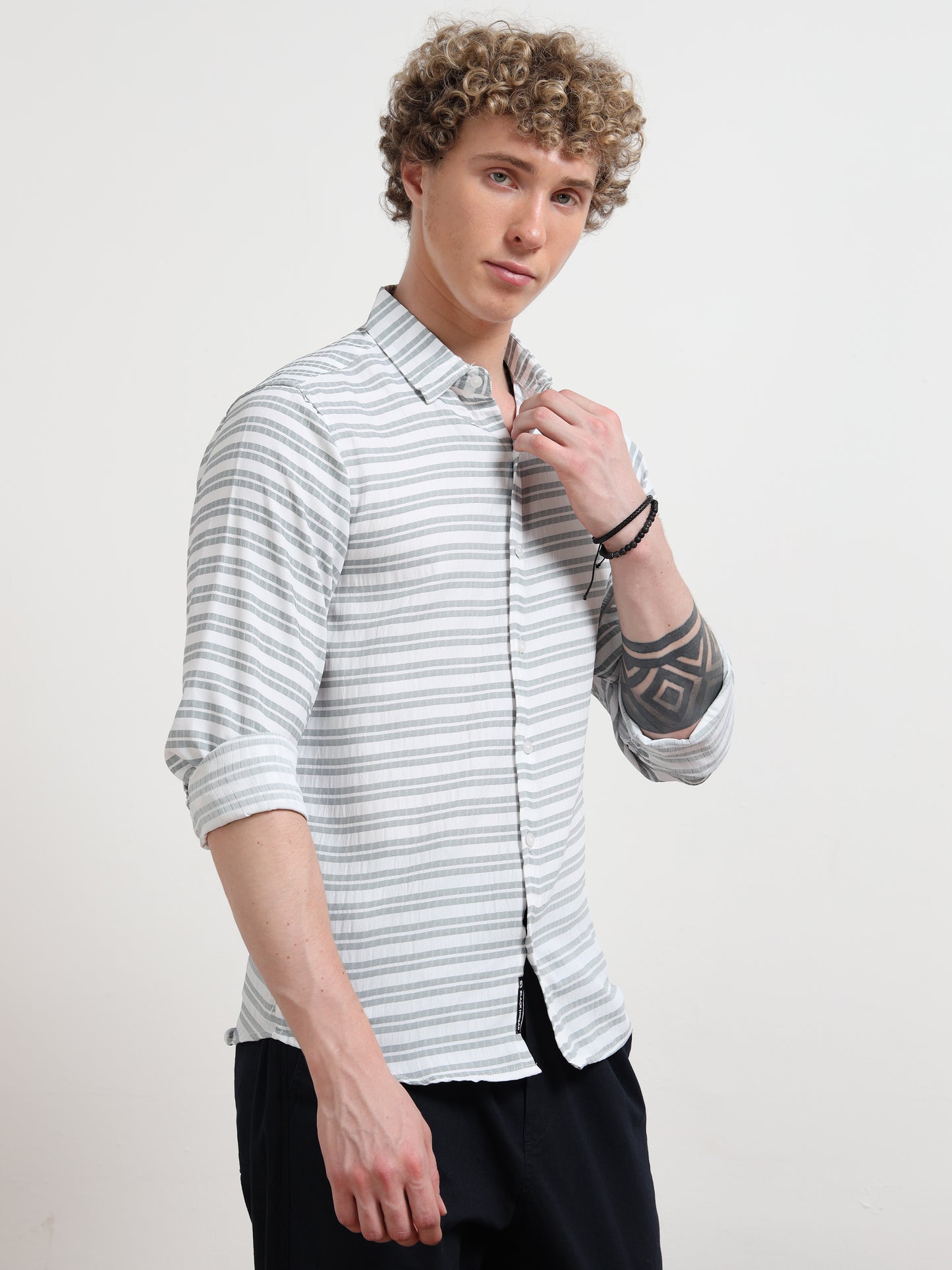 Green Full sleeve Strips Shirts