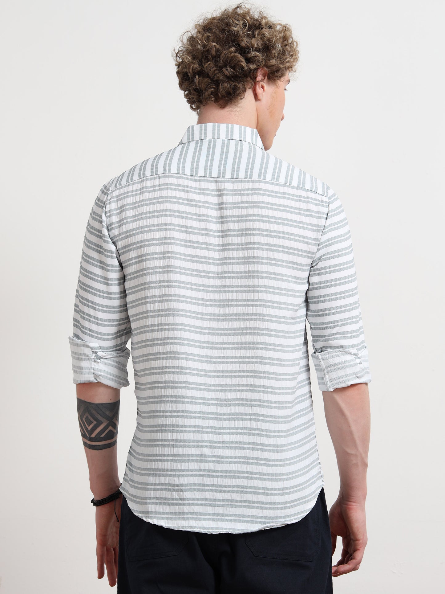 Green Full sleeve Strips Shirts
