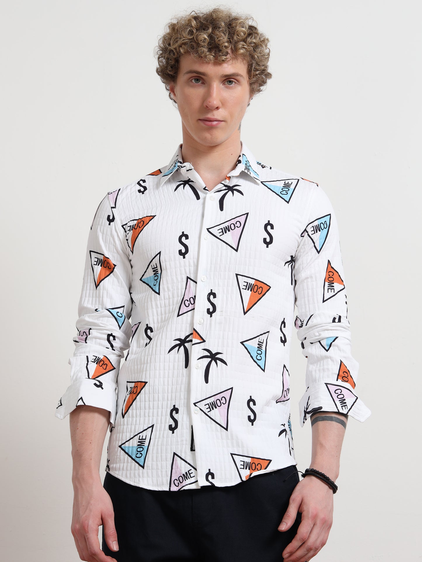 White Dollar Full sleeve Poly Cotton Digital Print Shirts