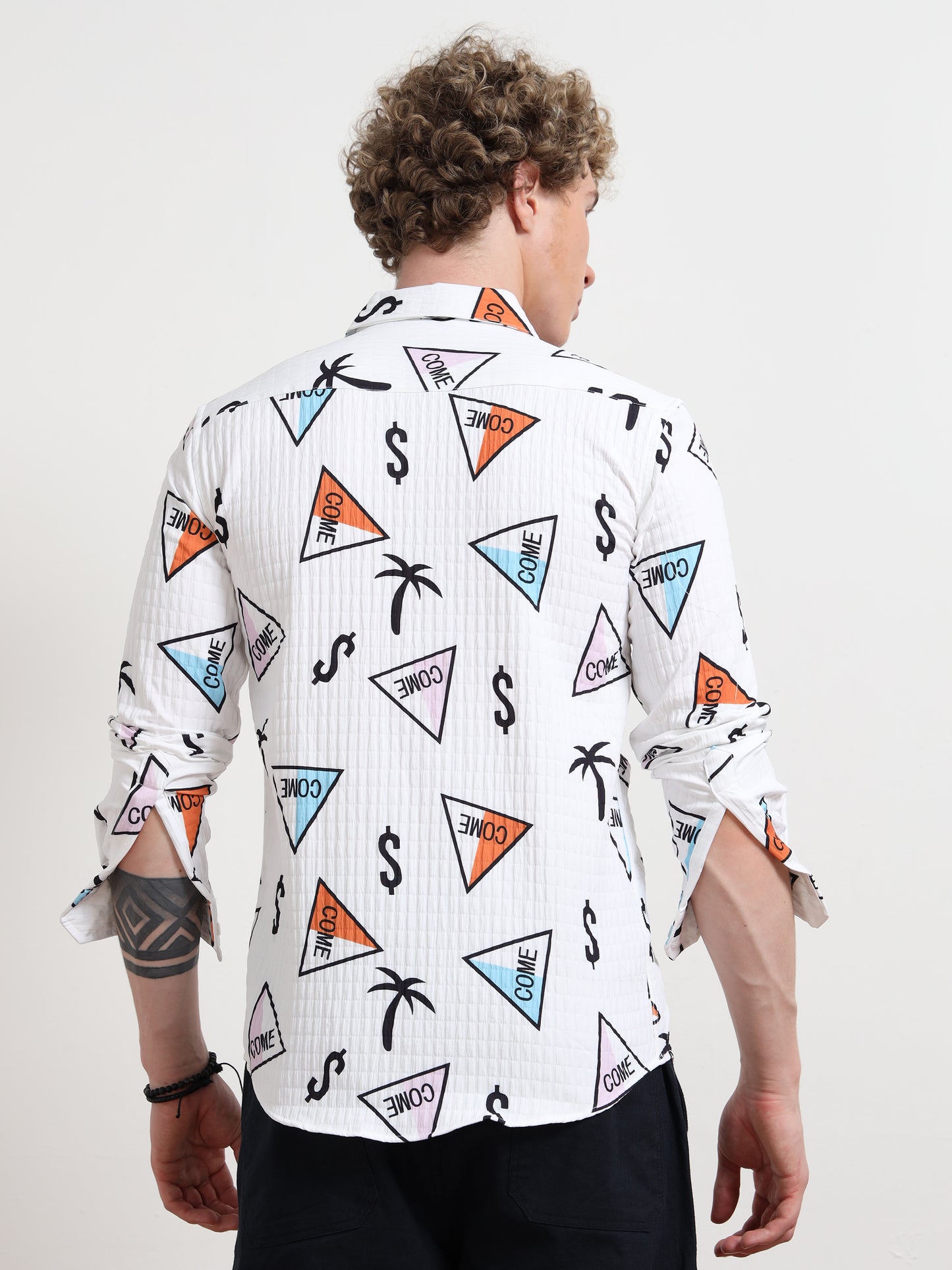 White Dollar Full sleeve Poly Cotton Digital Print Shirts