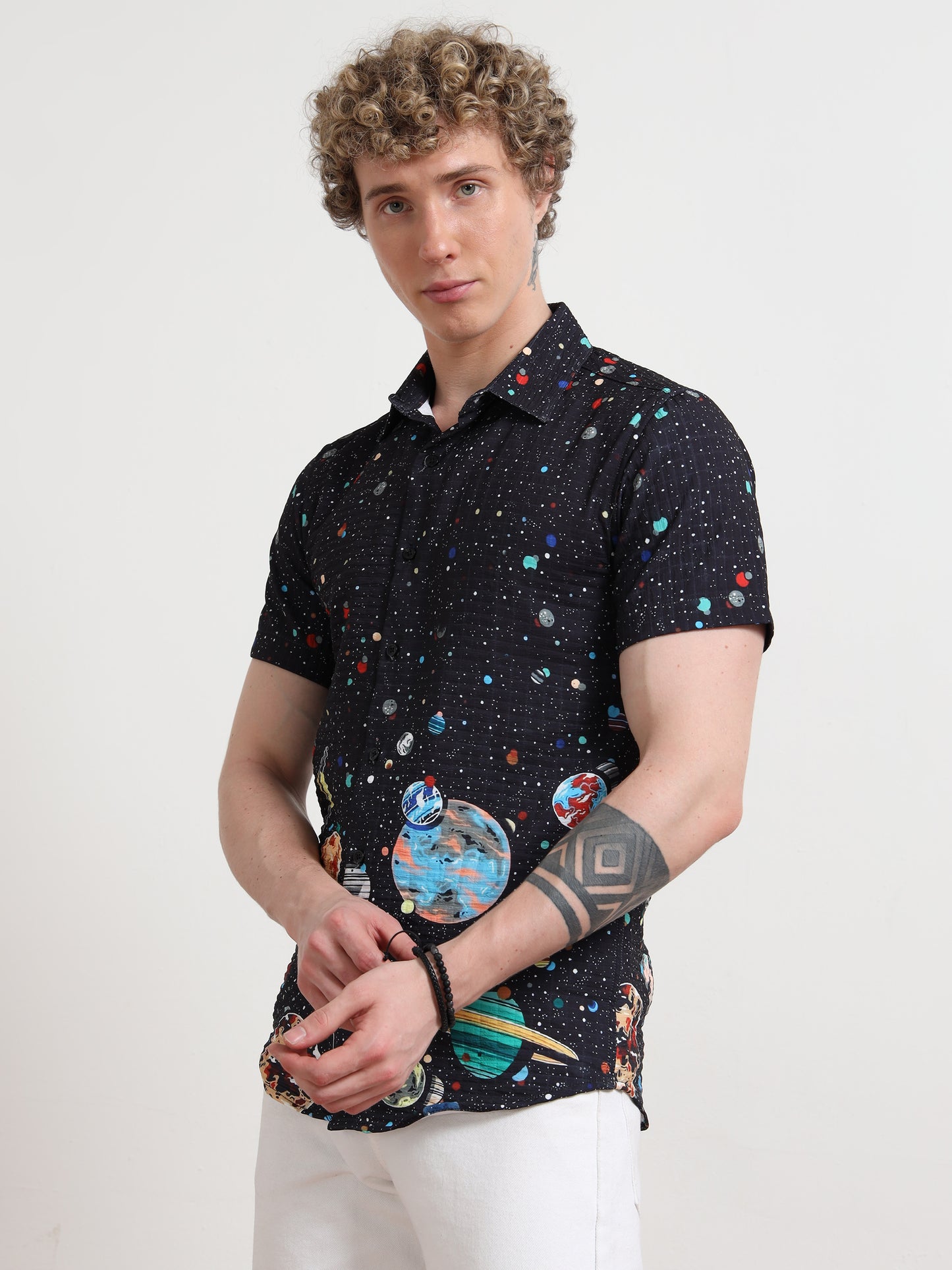 Space Half Sleeve Poly Cotton Digital Print Shirts