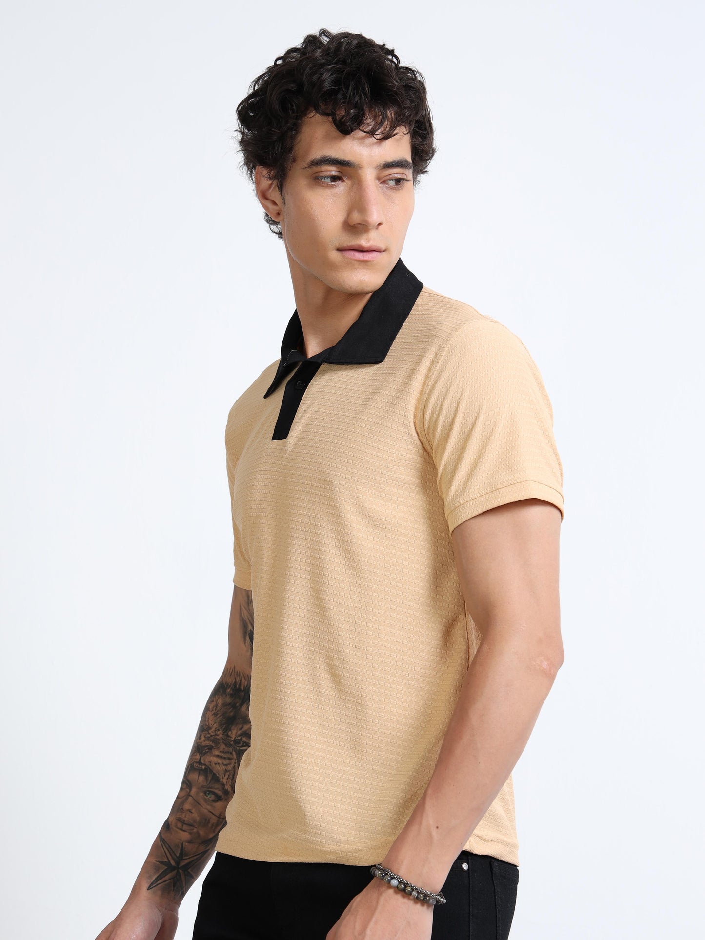 Men’s L.Biscuit Contrast-Collar Textured Polo by Black Thread
