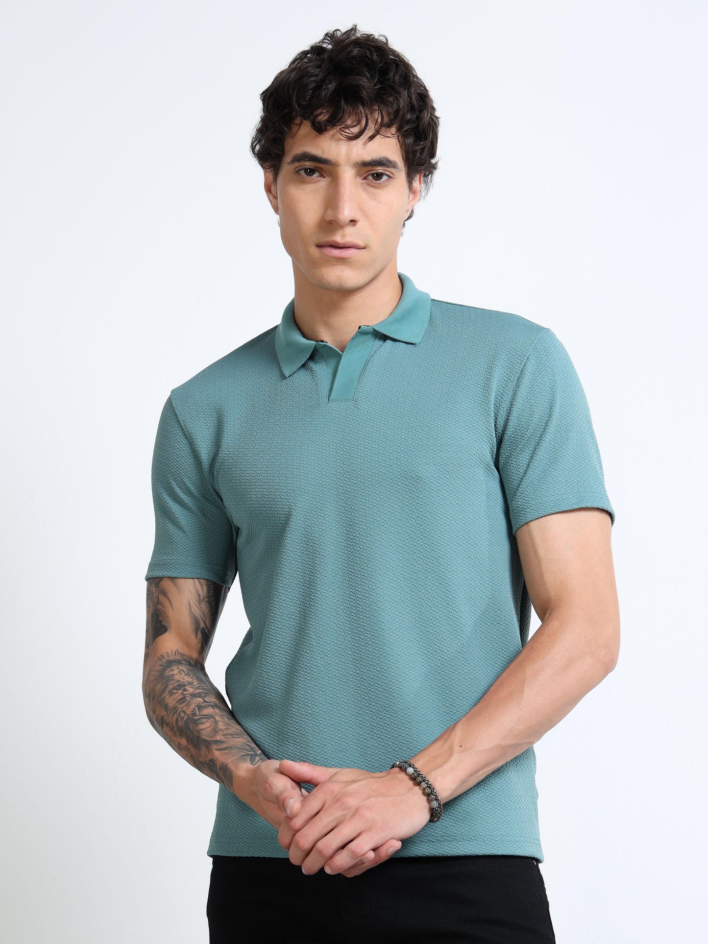 Men’s Textured Knit Polo – Seafoam Teal by Black Thread