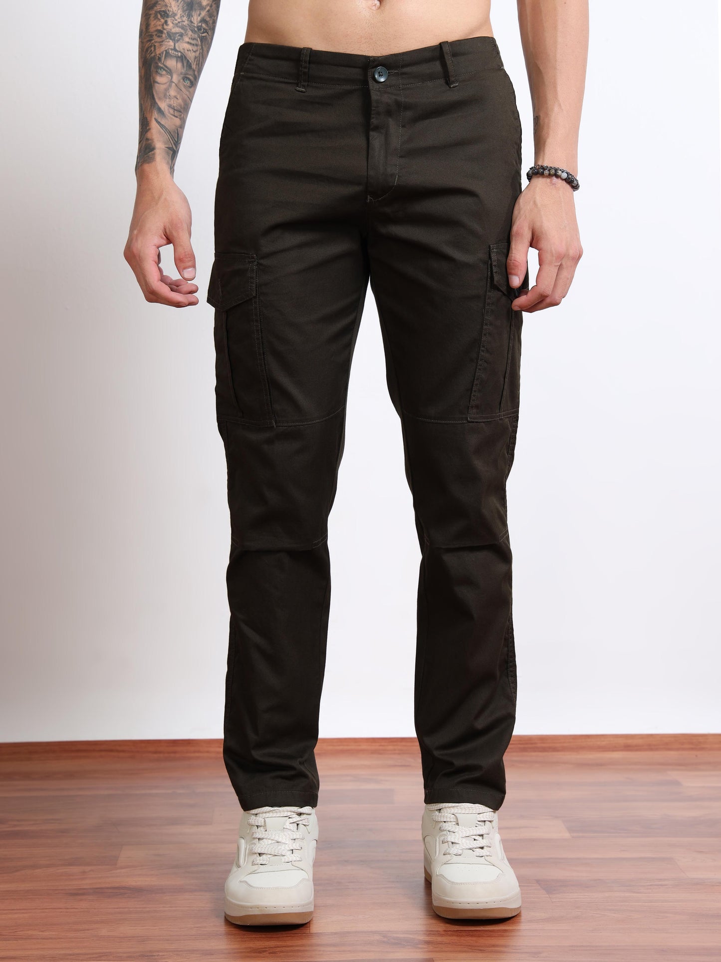 Men’s Dark Green Stretch Cargo Pants by Black Thread