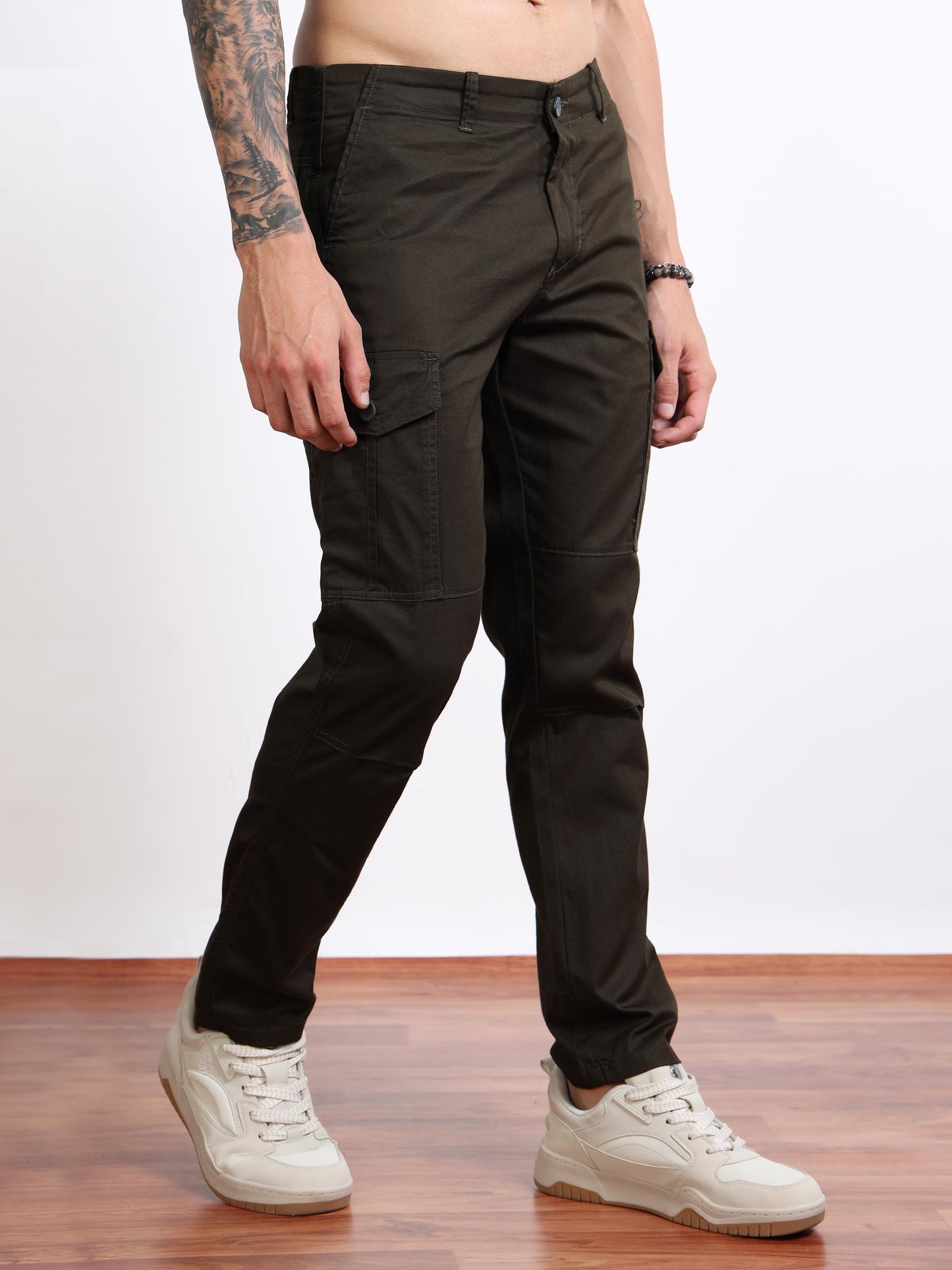 Men’s Dark Green Stretch Cargo Pants by Black Thread