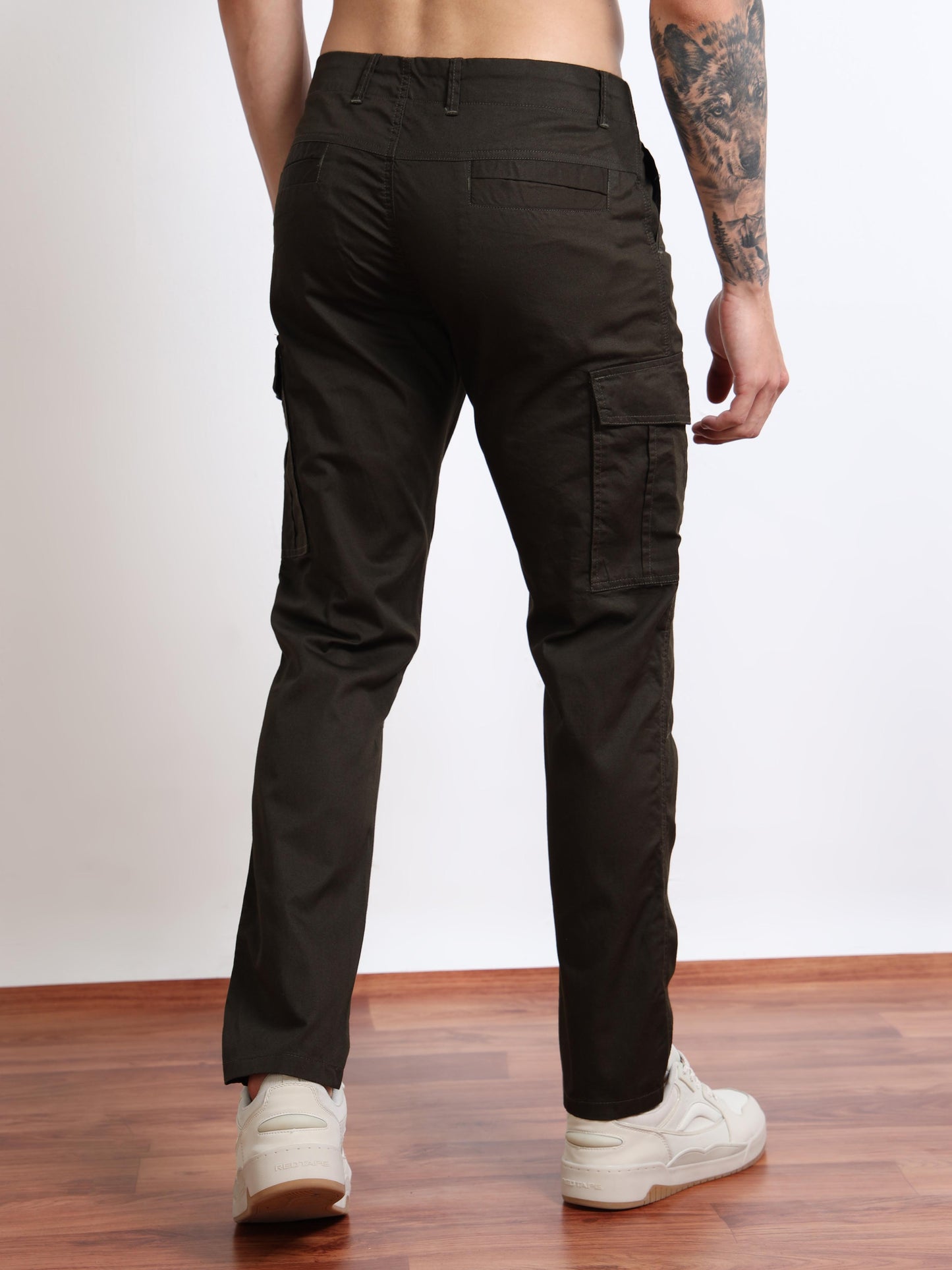 Men’s Dark Green Stretch Cargo Pants by Black Thread