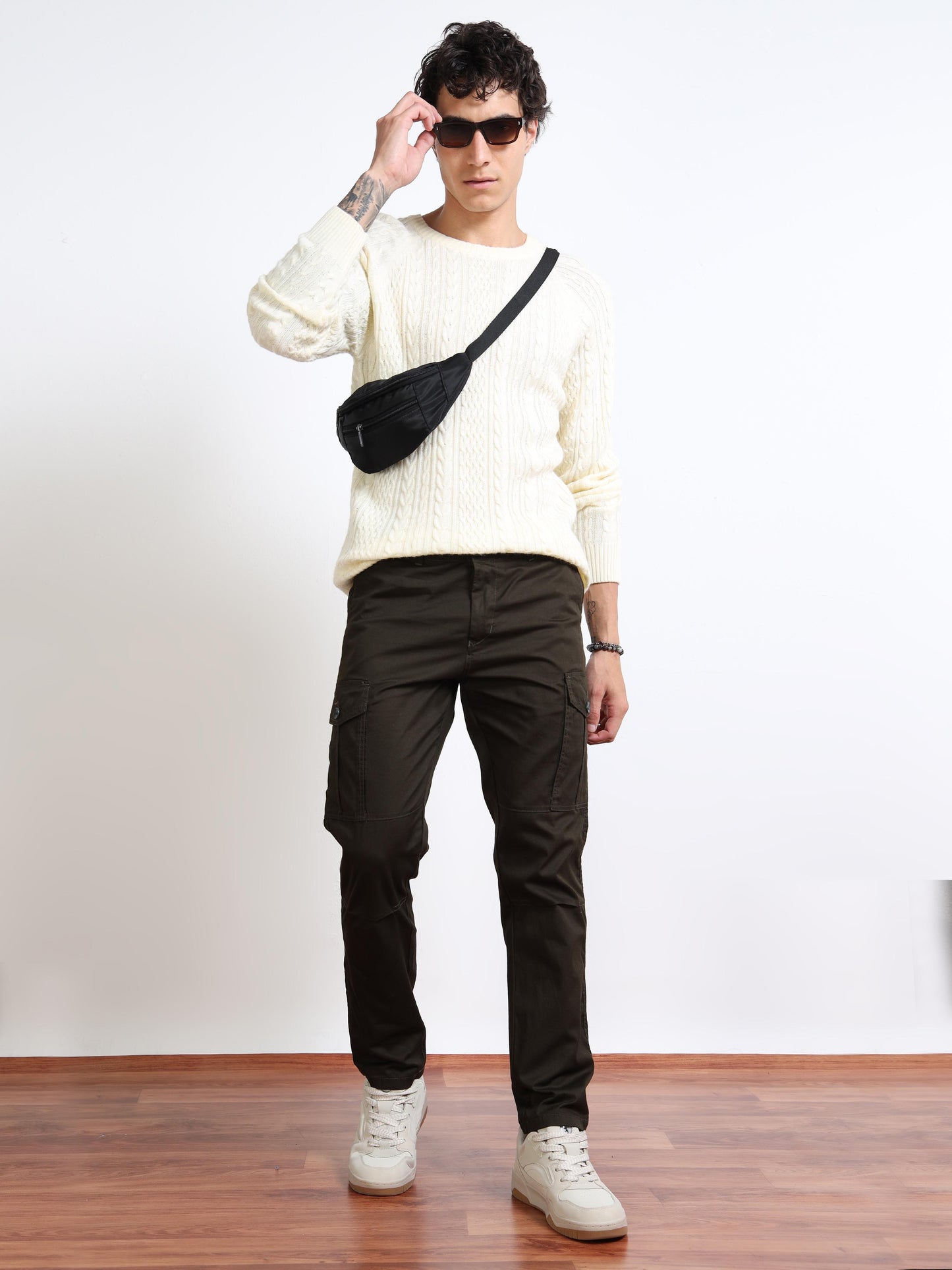 Men’s Dark Green Stretch Cargo Pants by Black Thread