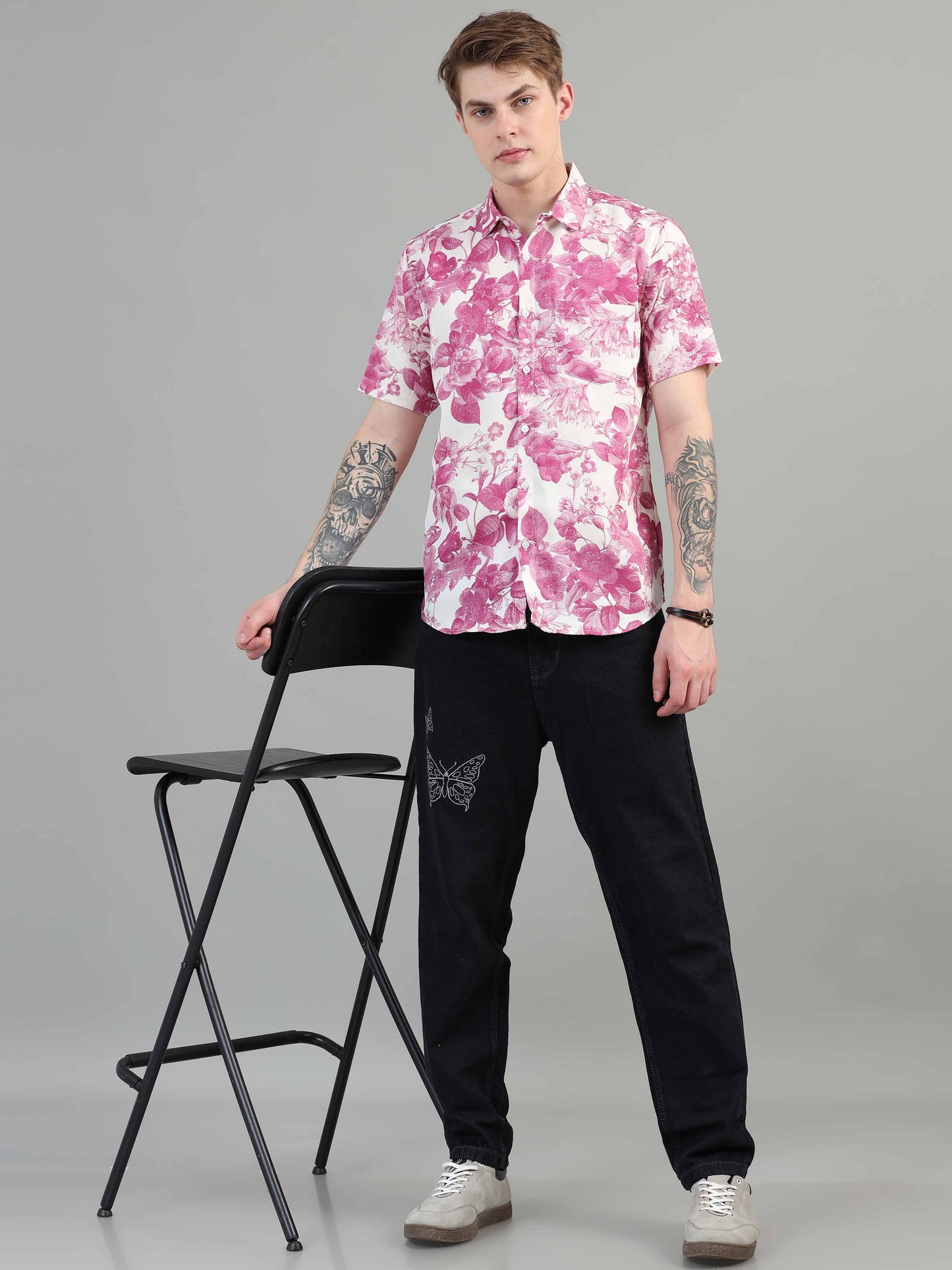 printed Pink Floral Shirt for men