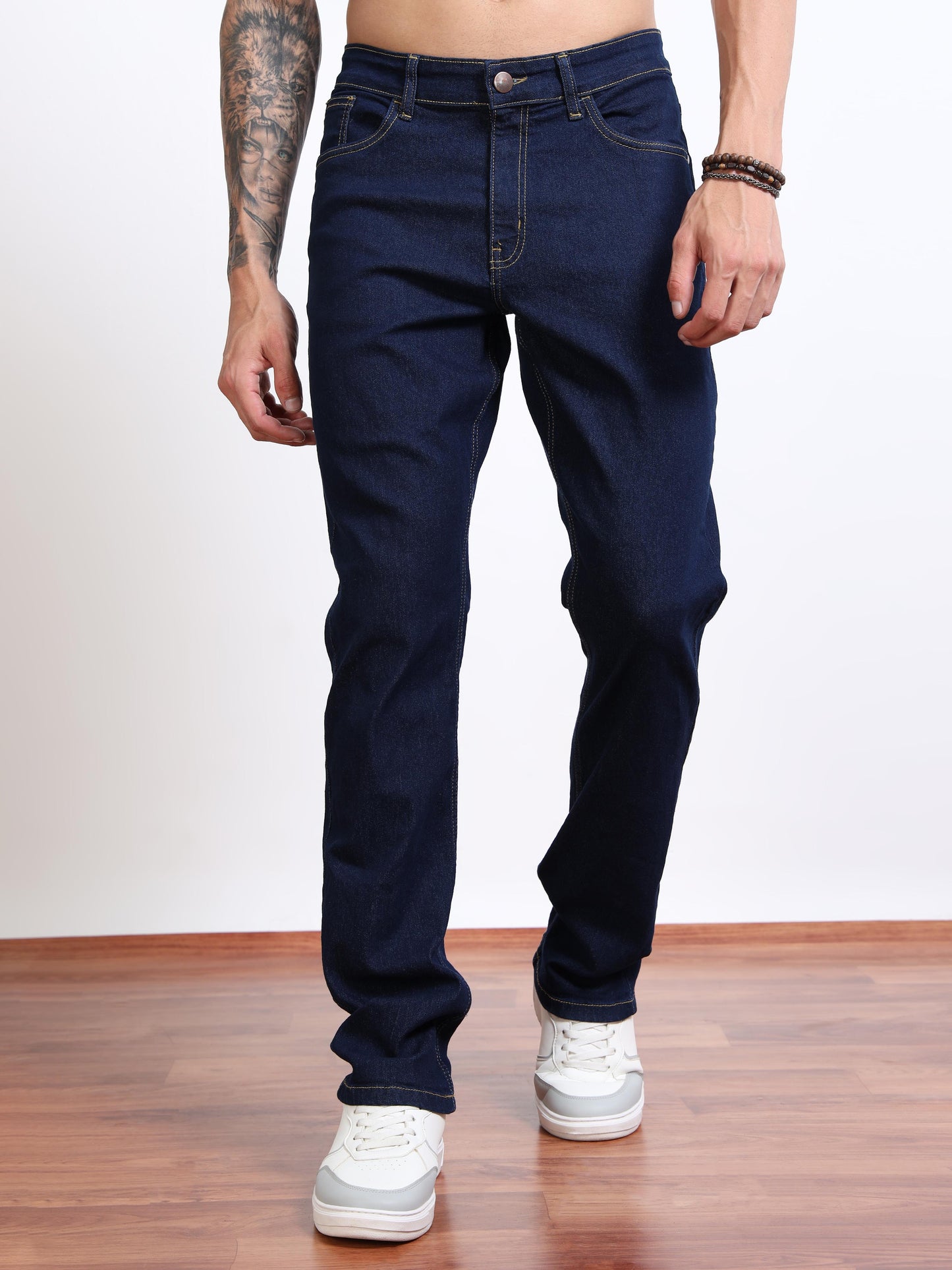 Men’s Indigo Blue Straight Fit Jeans by Black Thread