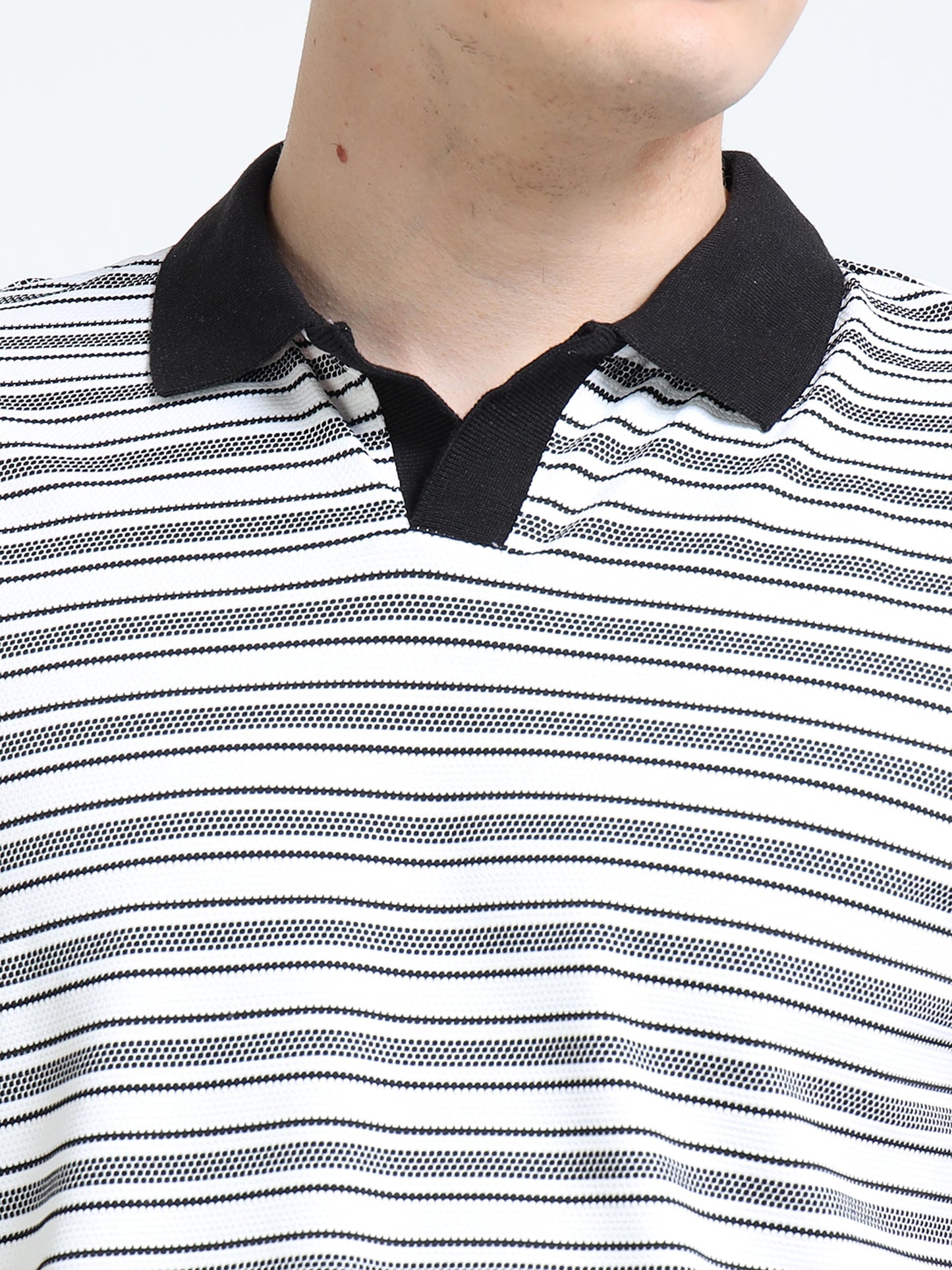 Men’s Contrast-Collar Stripe Polo by Black Thread
