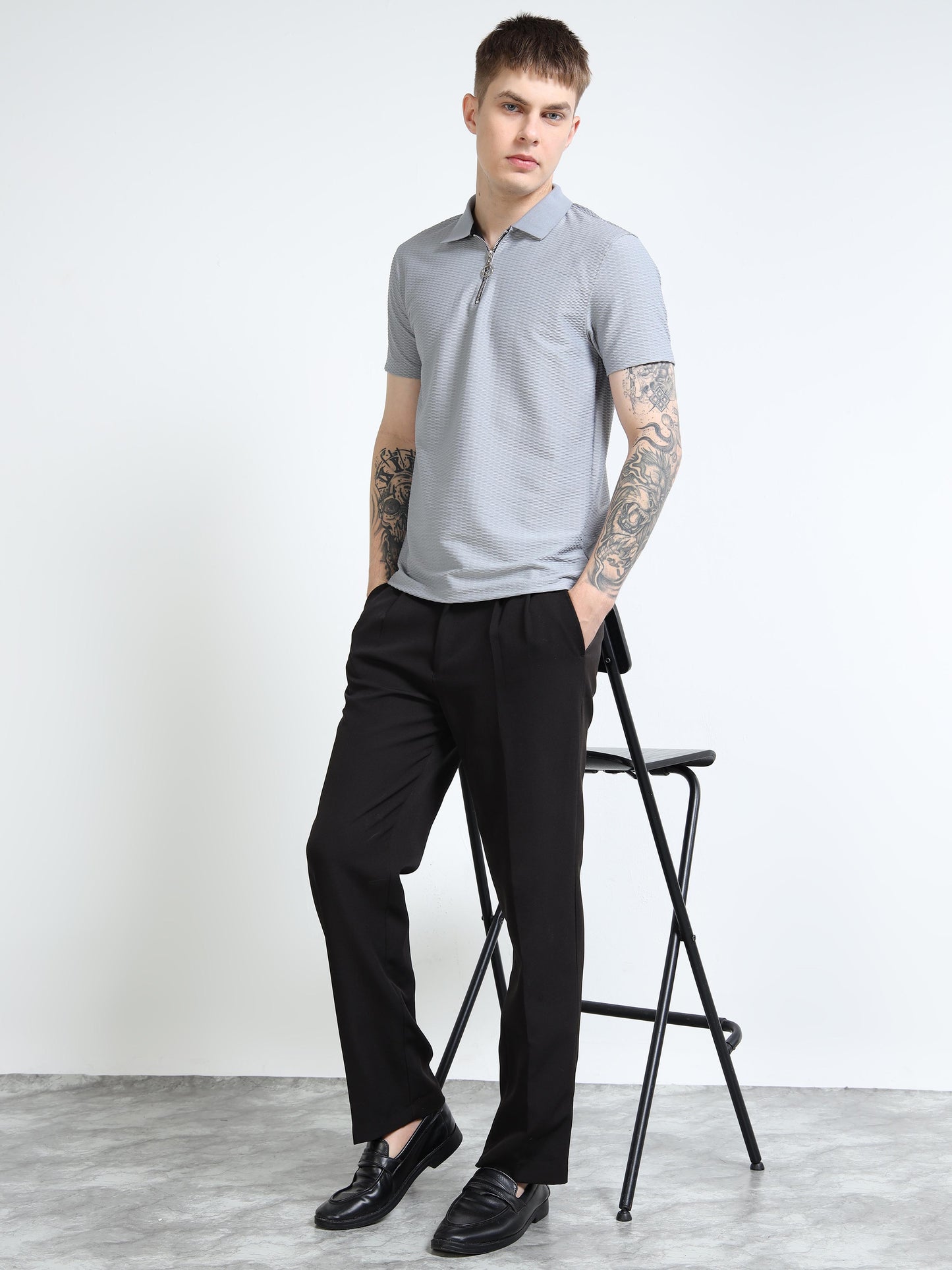 Men’s Textured Quarter-Zip Polo by Black Thread