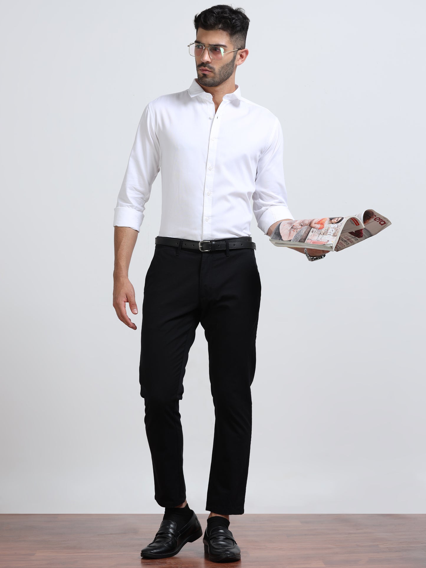 White Men's Cotton Plain Casual Shirt - Premium Comfort Fit