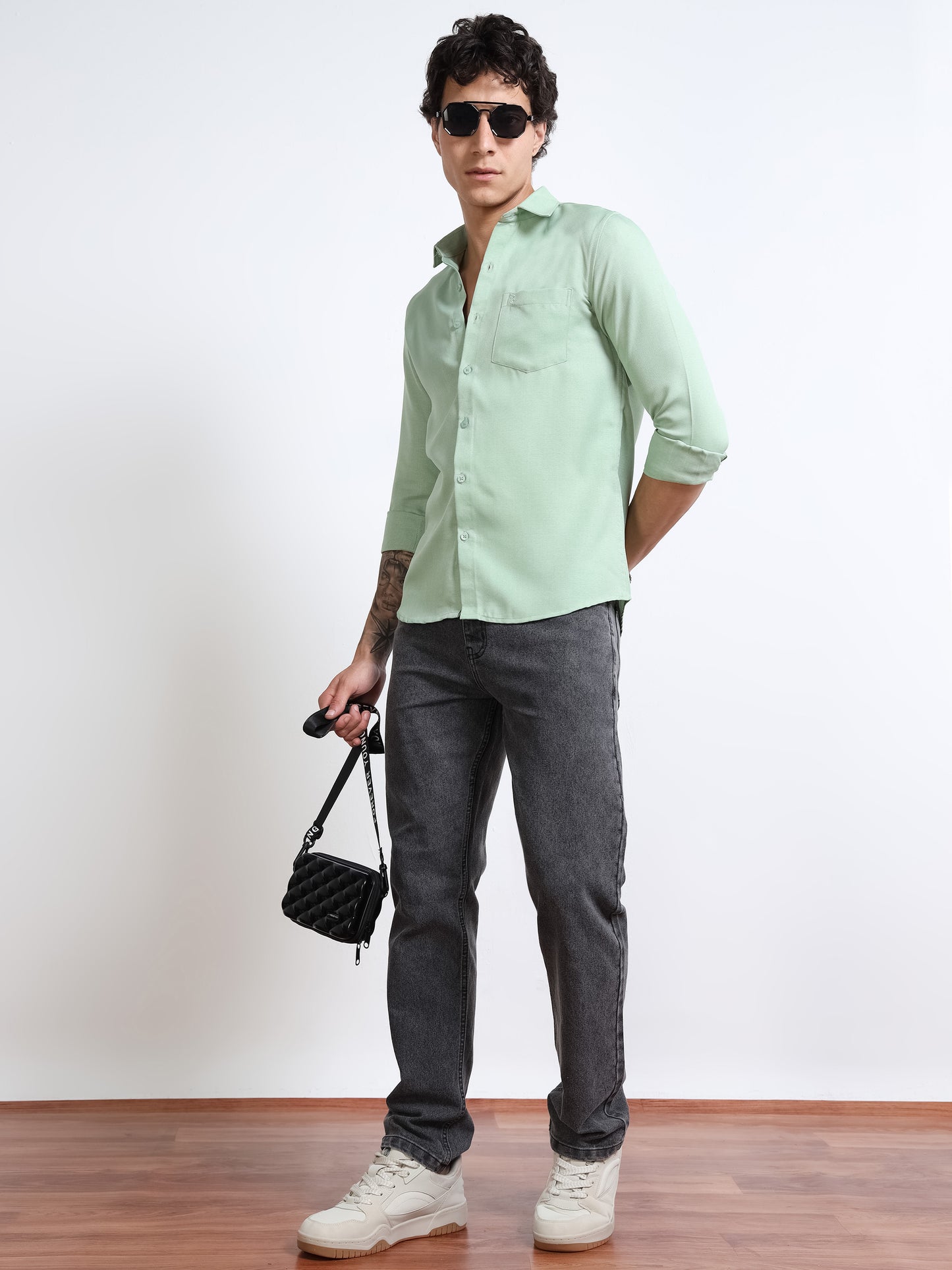 Men’s Light Green Pure Linen Shirt by Black Thread
