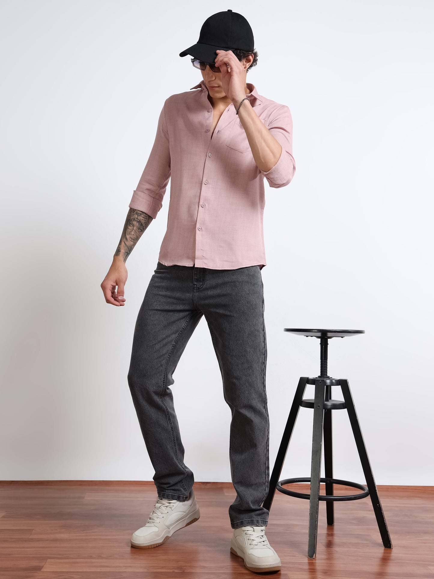Men’s Light Mauve Pure Linen Shirt by Black Thread