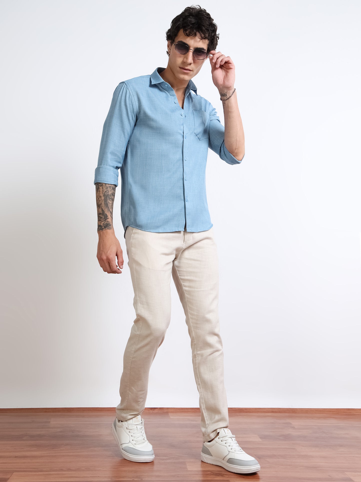 Men’s Light Blue Pure Linen Shirt by Black Thread