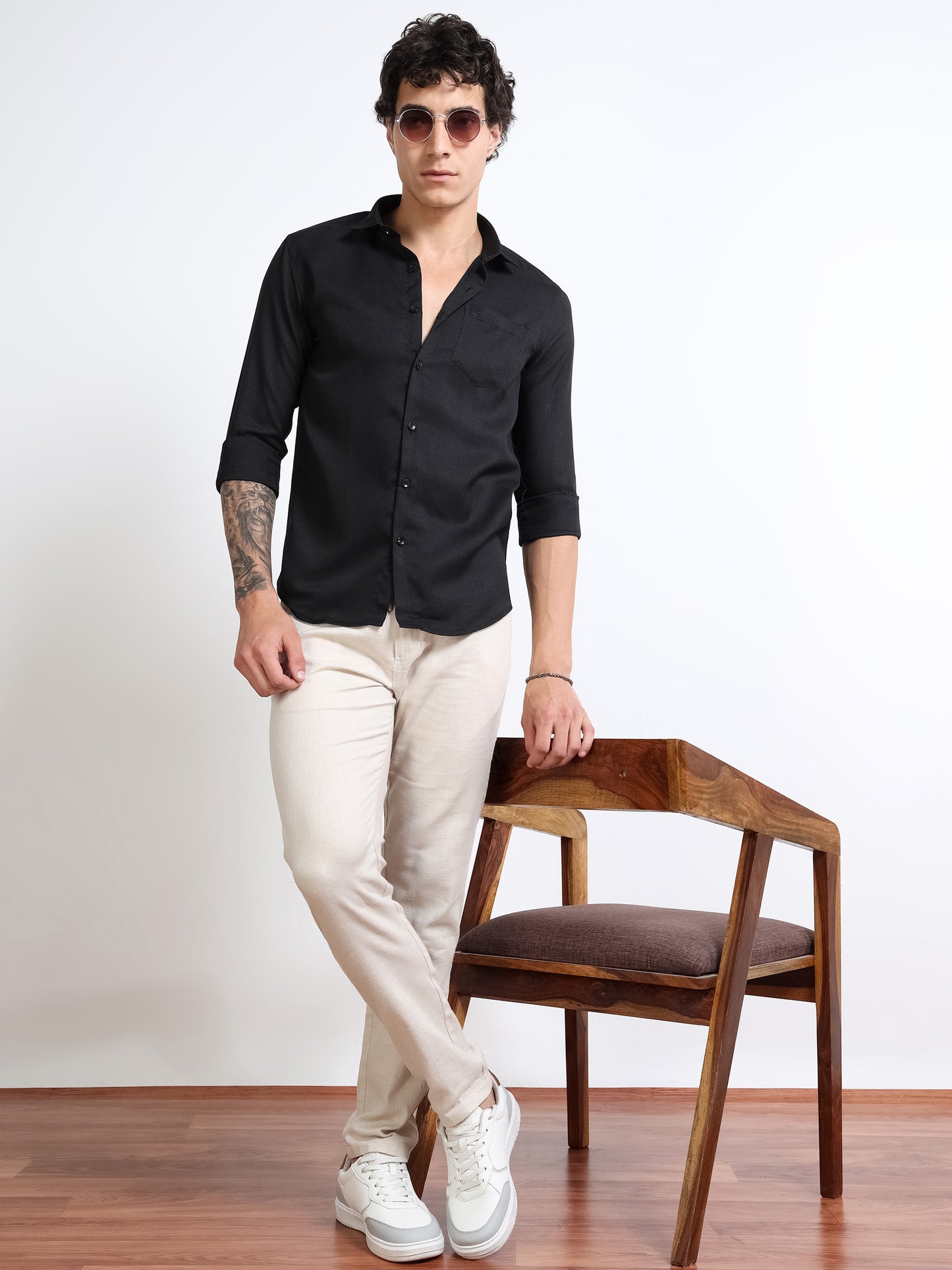 Men’s Black Pure Linen Shirt by Black Thread