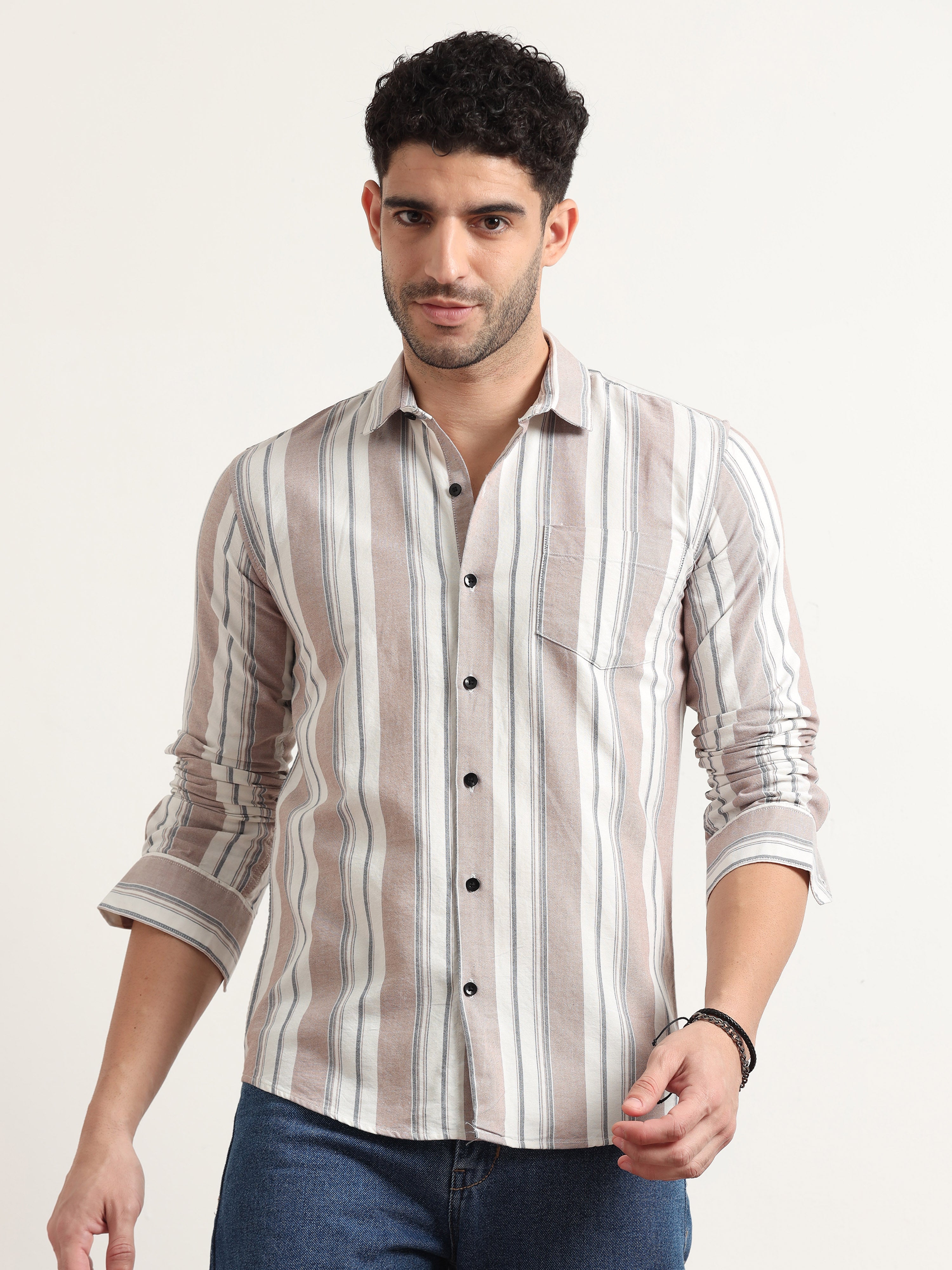 DYLAN GRAY Mens Brown Striped Casual Shirt main image 0