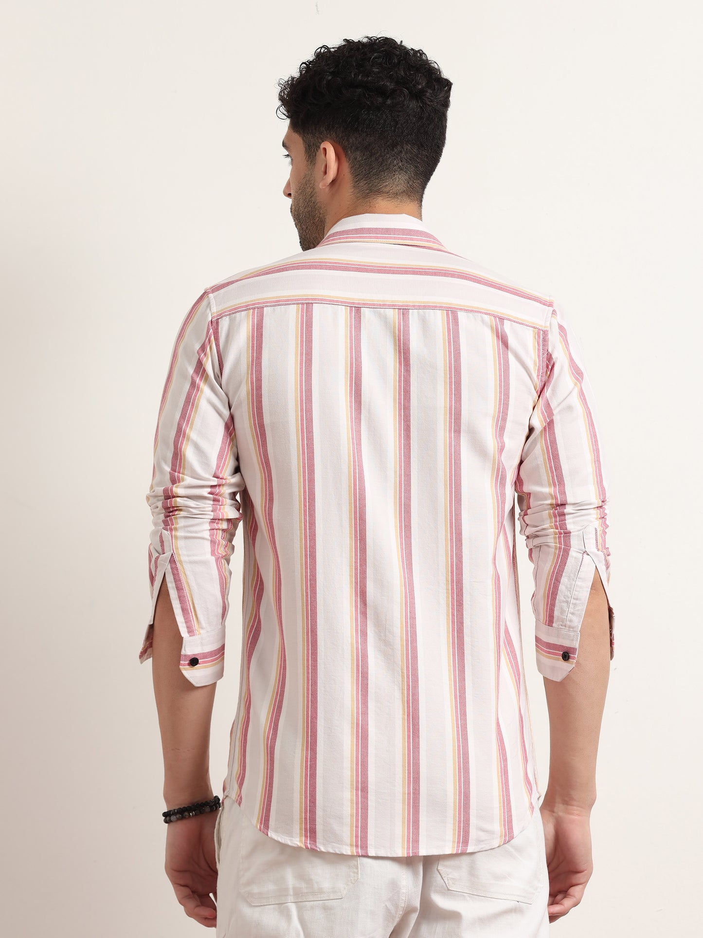 White Shirt With Pink Stripes For Men