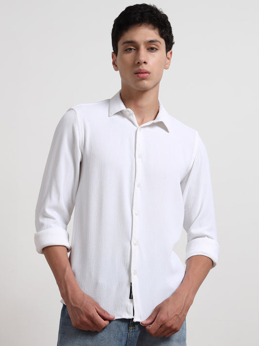 Full Sleeve White Texture Shirt for Men