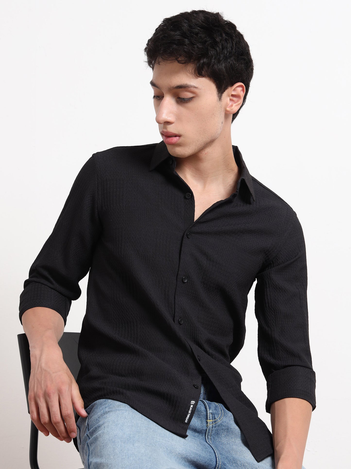 Full Sleeve Mens Black Texture Shirt