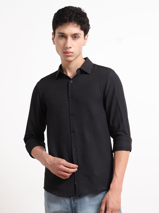Full Sleeve Mens Black Texture Shirt