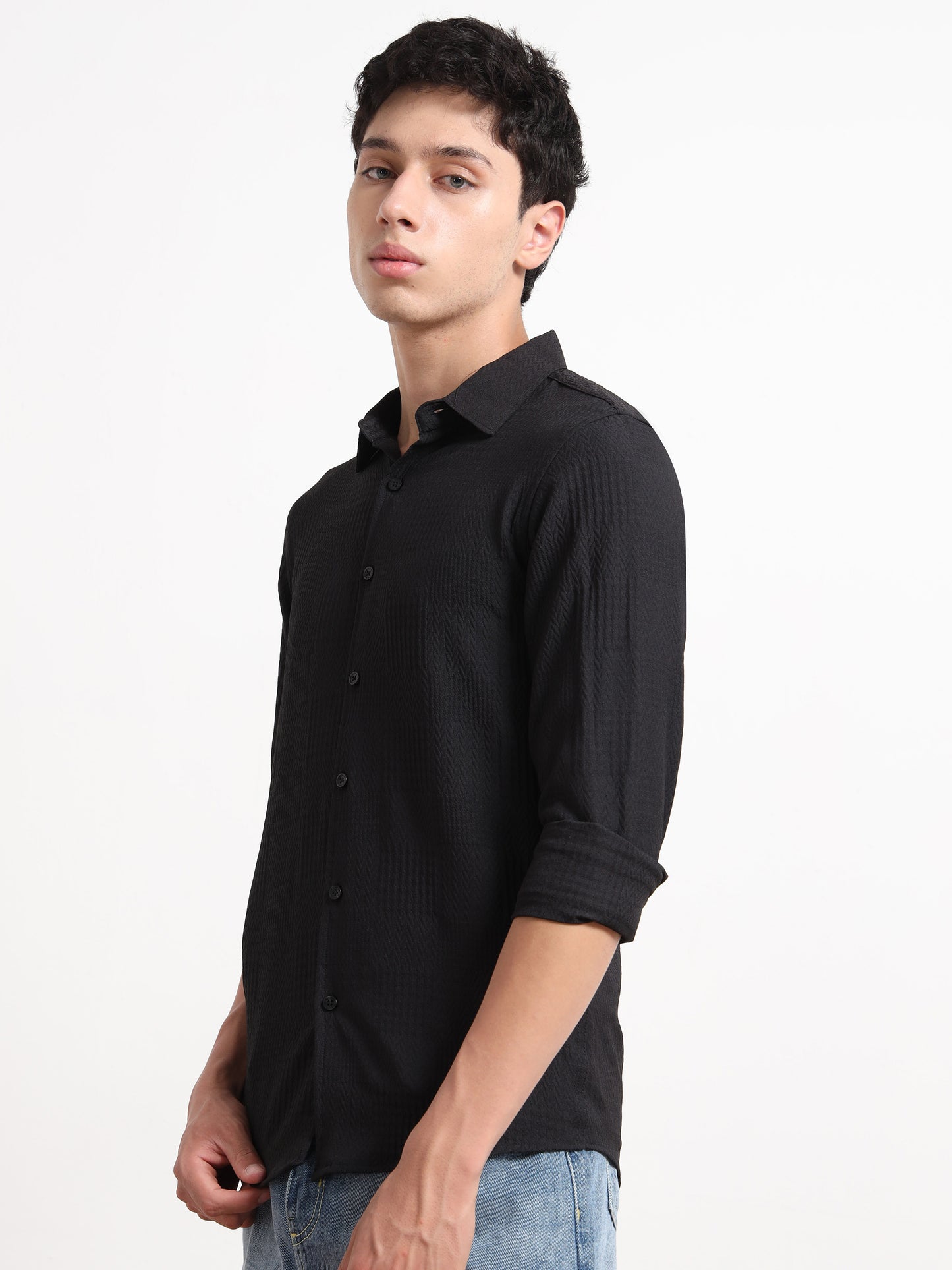 Full Sleeve Mens Black Texture Shirt