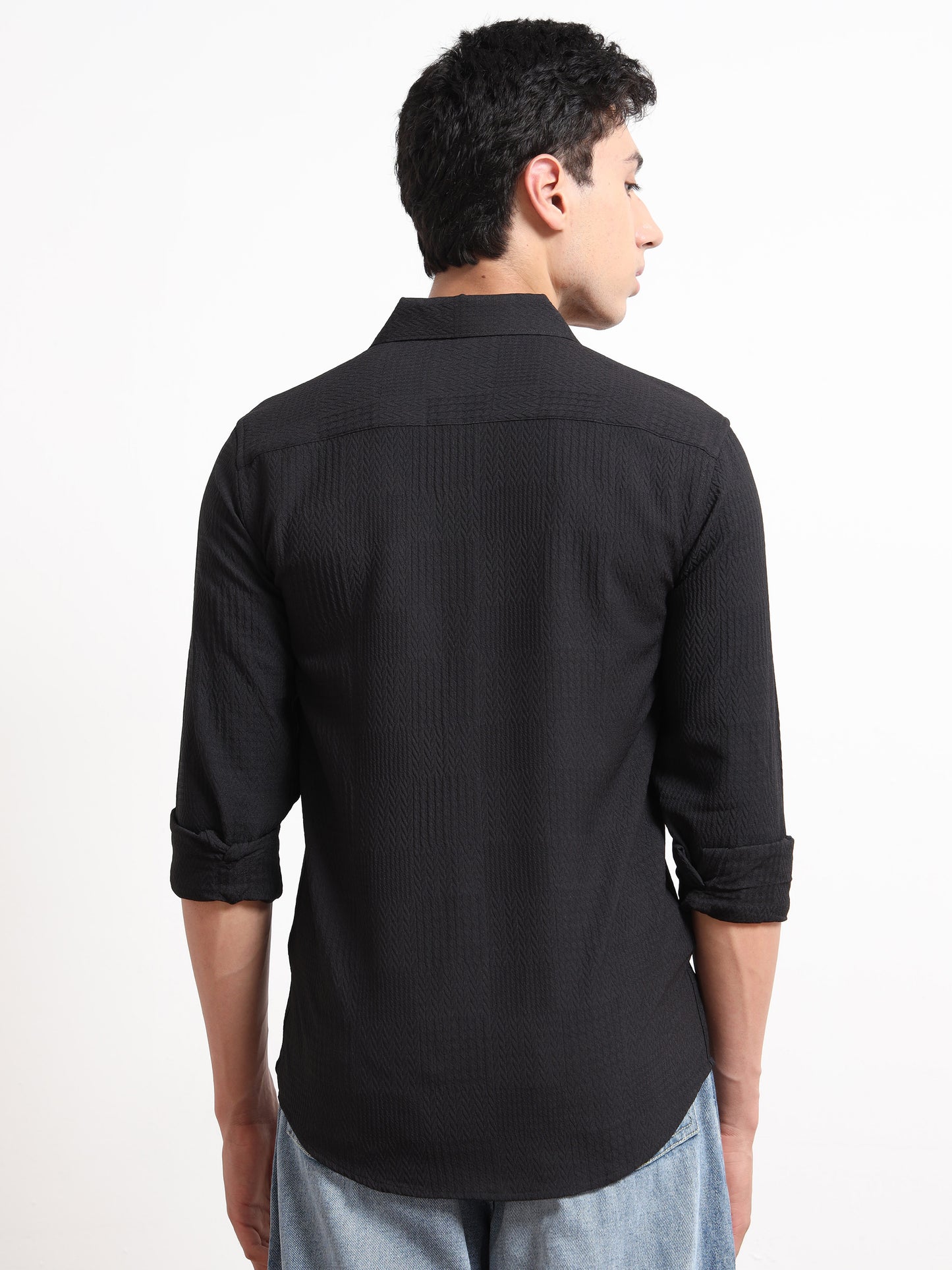 Full Sleeve Mens Black Texture Shirt