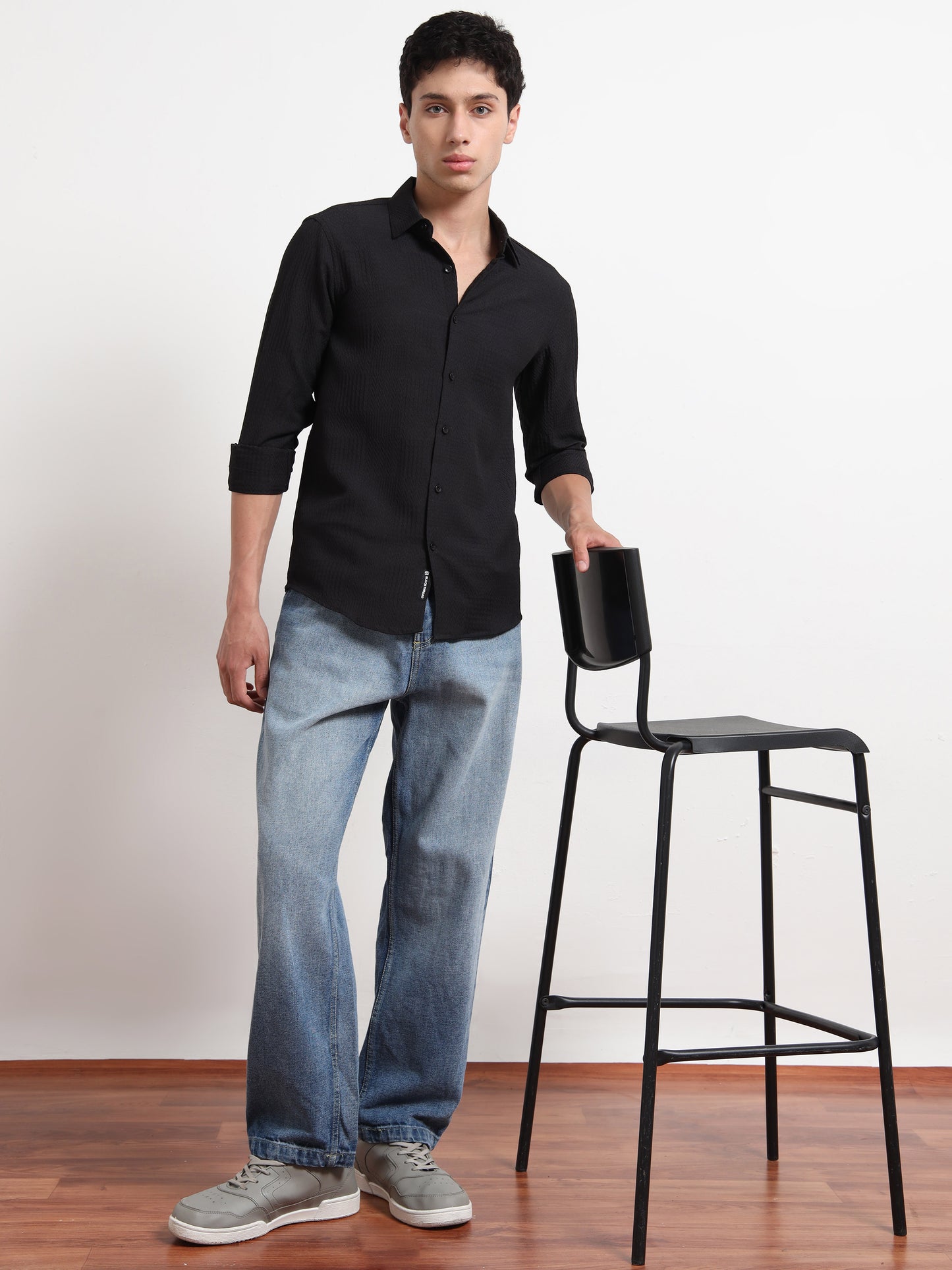 Full Sleeve Mens Black Texture Shirt