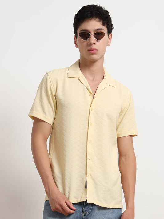 Textured Half Sleeve Yellow Shirt for Men