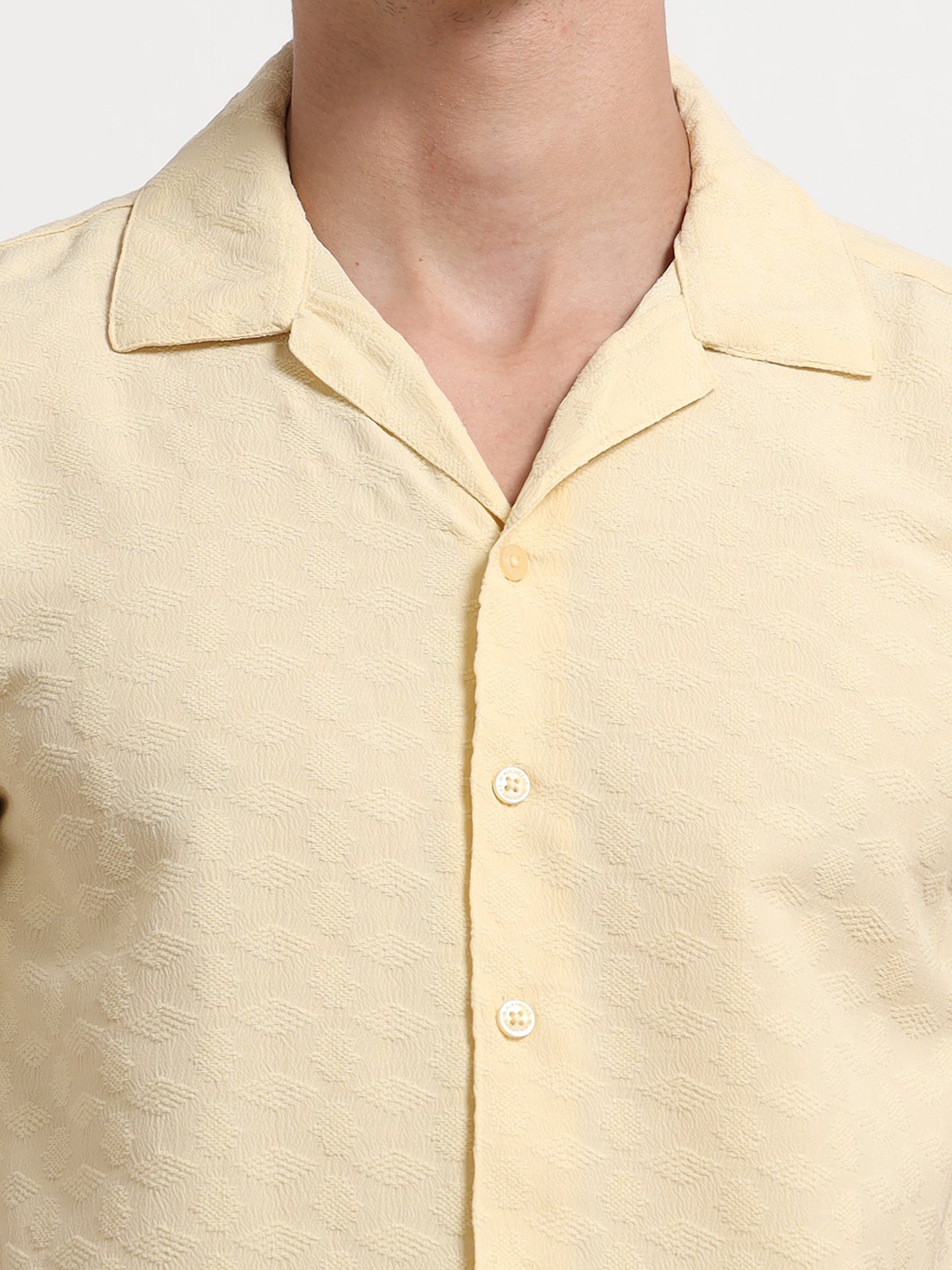 Textured Half Sleeve Yellow Shirt for Men
