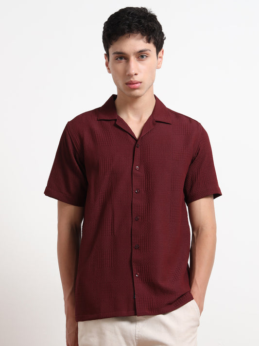 Textured Maroon Half Shirt for Men