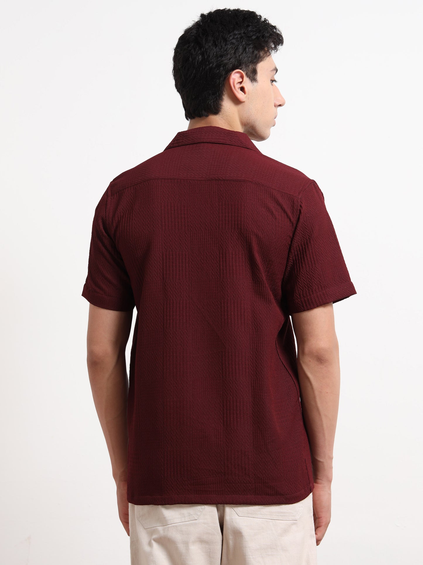 Textured Maroon Half Shirt for Men