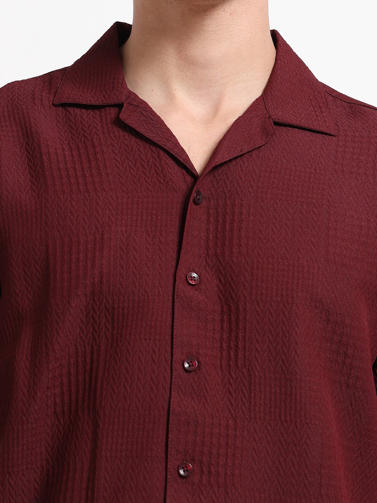 Textured Maroon Half Shirt for Men
