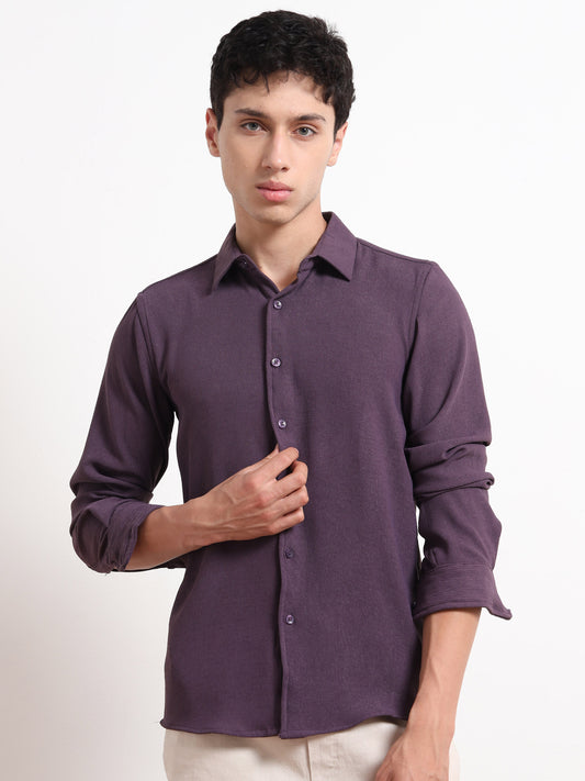 Textured Purple Full Sleeve Shirt for Men