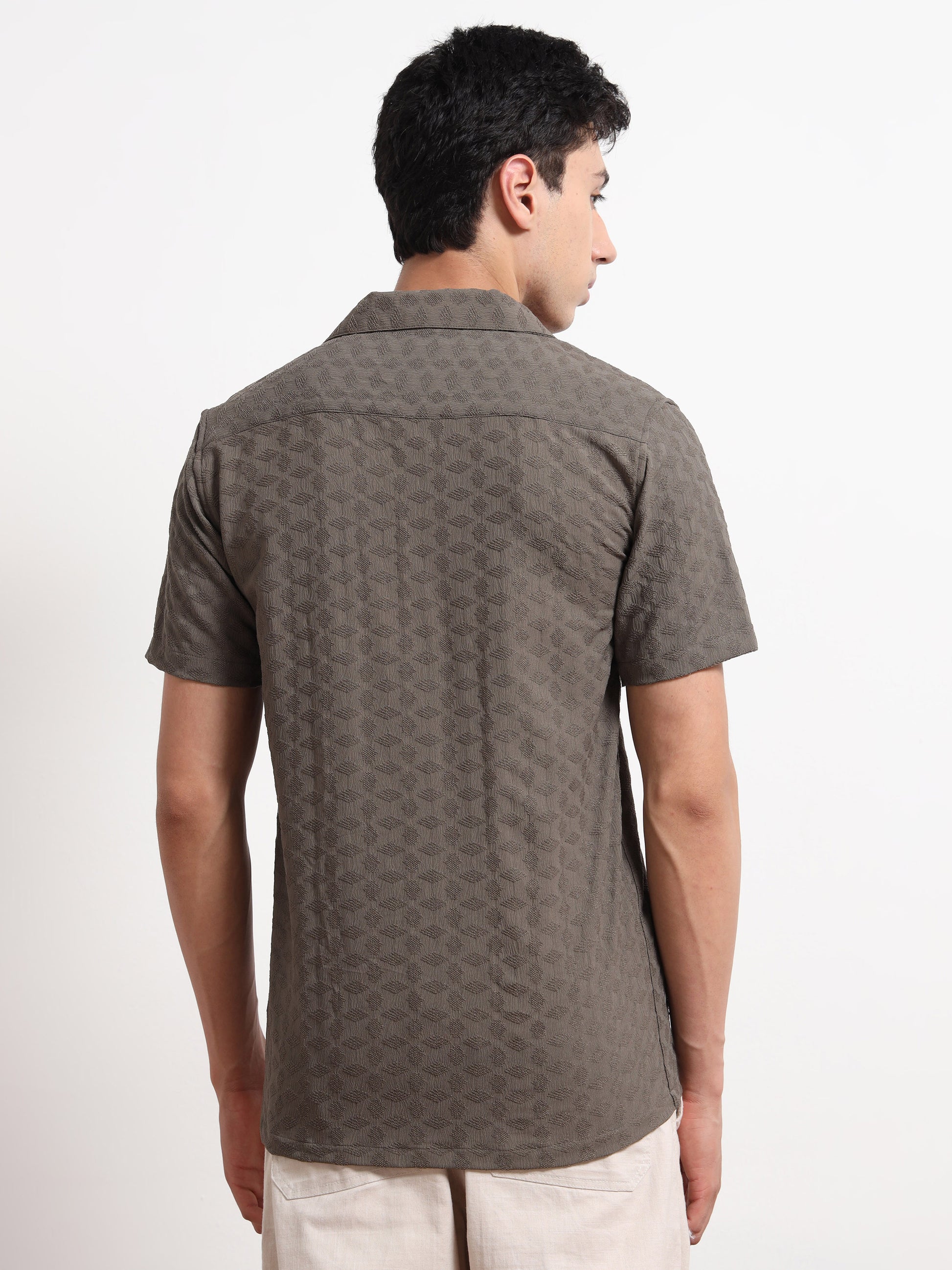 Textured Grey Half Sleeve Shirt for Men