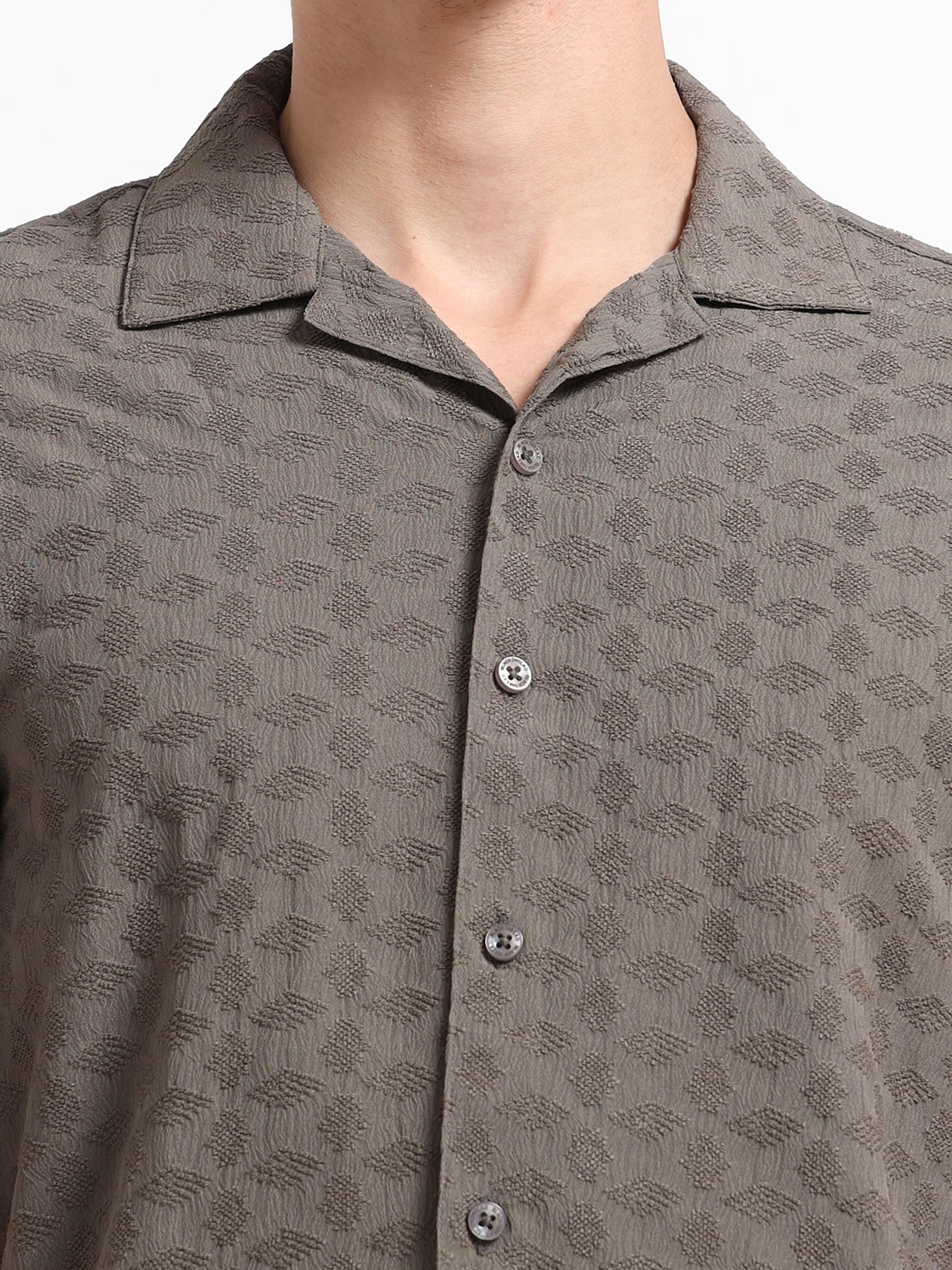 Textured Grey Half Sleeve Shirt for Men
