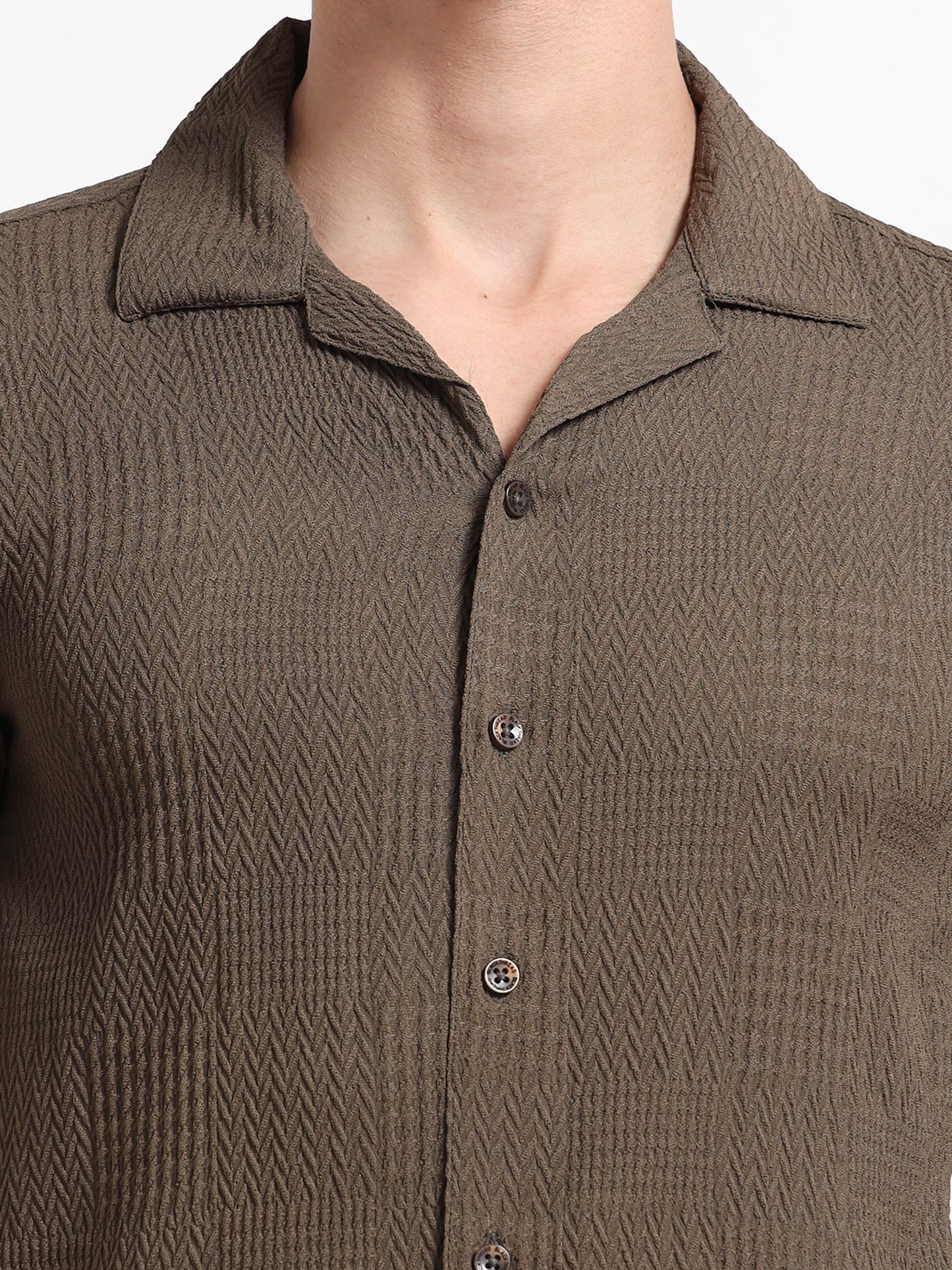Textured Khaki Short Sleeve Shirt for Men