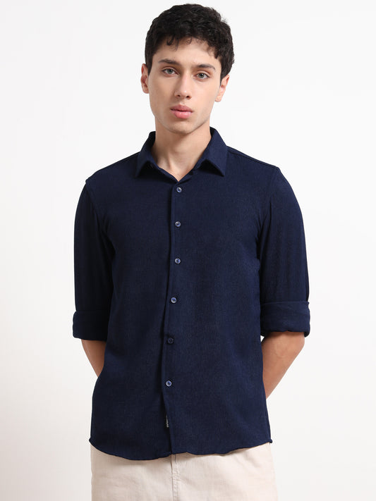 Full Sleeve Blue Texture Shirt for Men