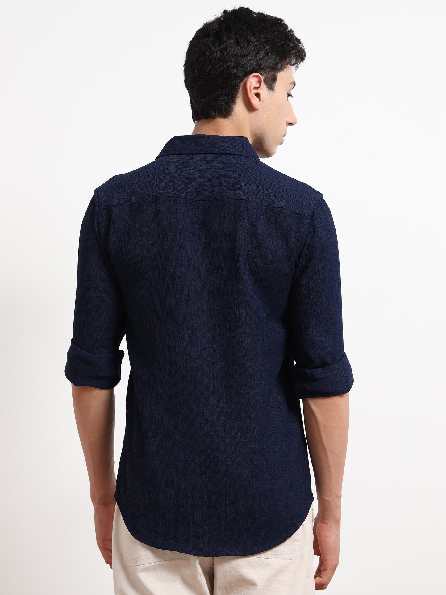 Full Sleeve Blue Texture Shirt for Men